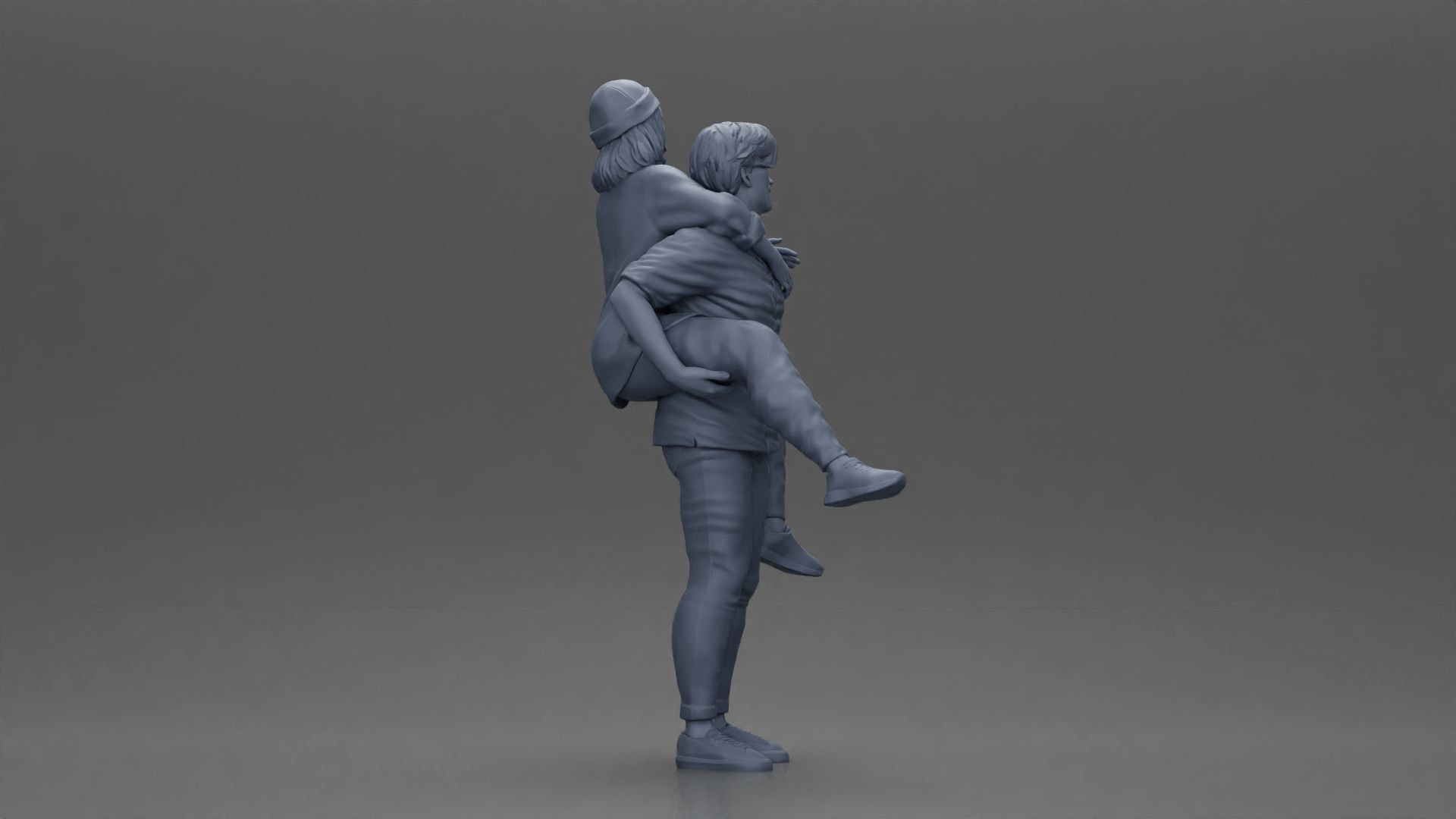 handsome happy man in shirt pulling girlfriend in hat open shirt 3D print model_9