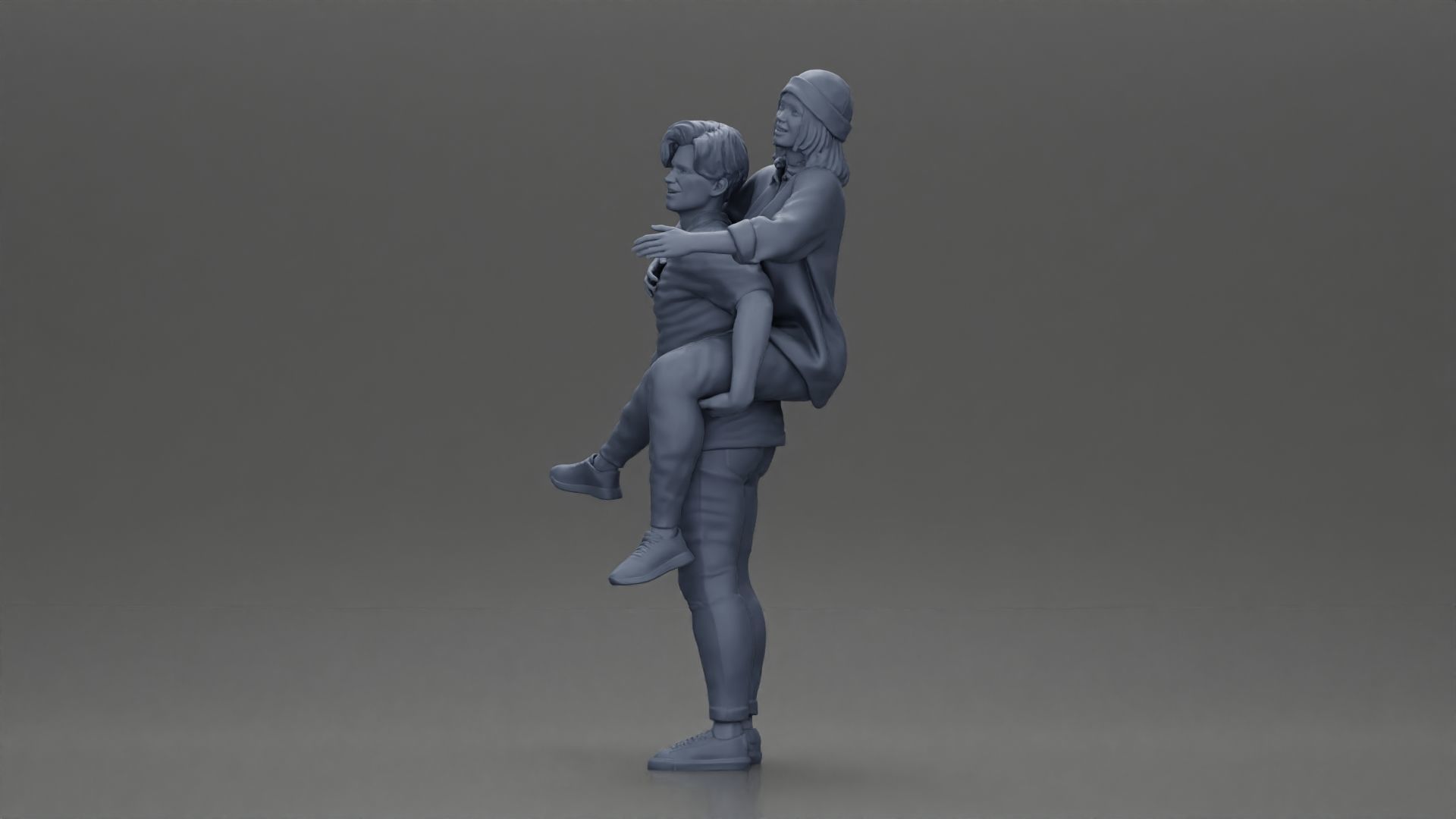 handsome happy man in shirt pulling girlfriend in hat open shirt 3D print model_12