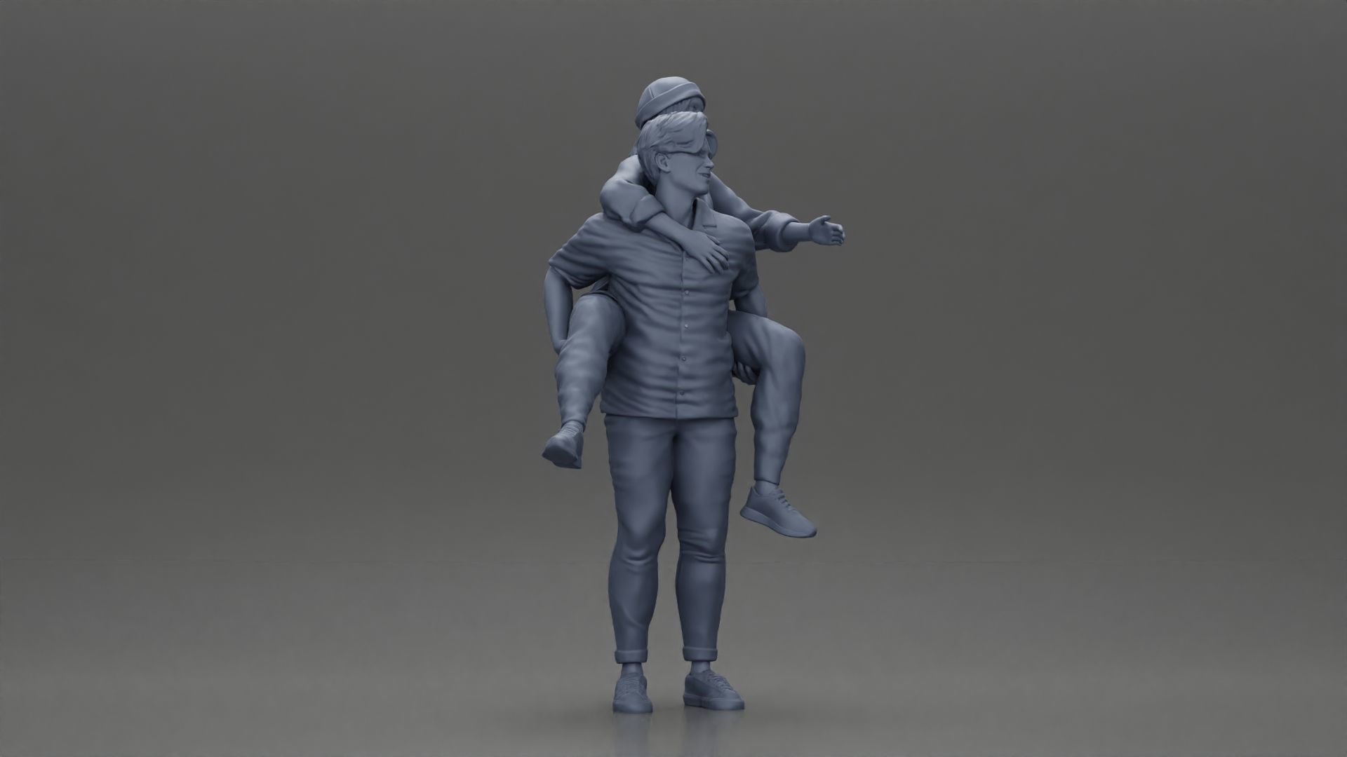 handsome happy man in shirt pulling girlfriend in hat open shirt 3D print model_8