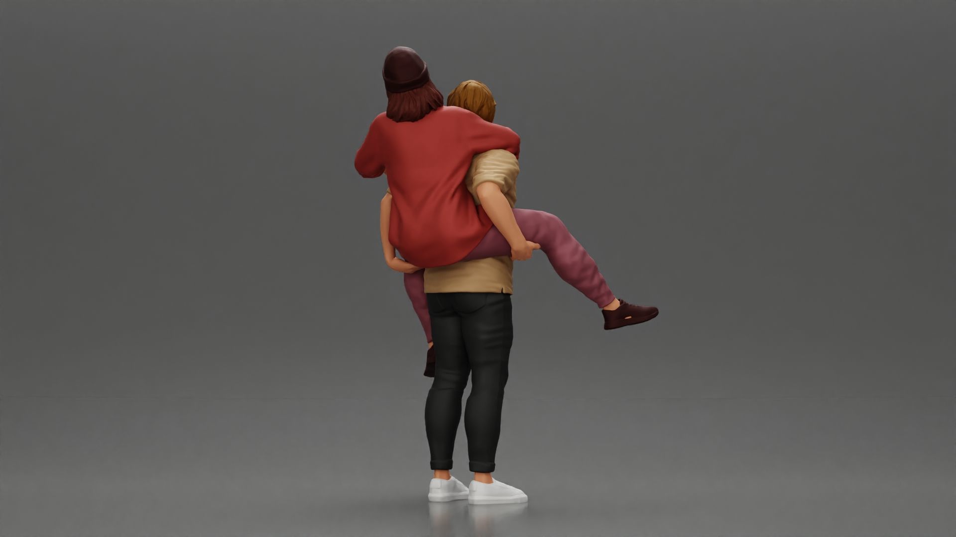 handsome happy man in shirt pulling girlfriend in hat open shirt 3D print model_4
