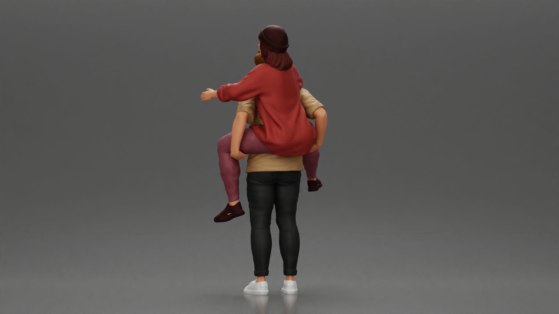 handsome happy man in shirt pulling girlfriend in hat open shirt 3D print model_5