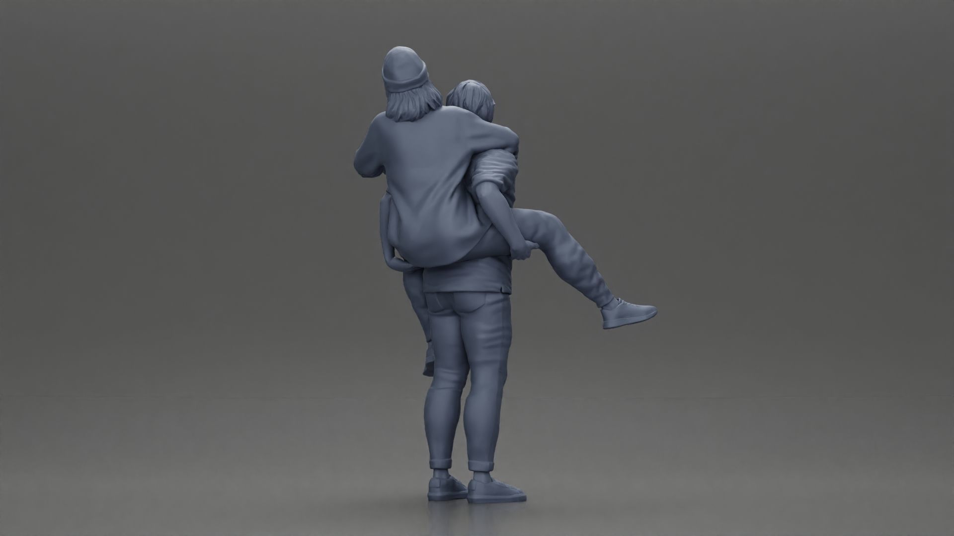 handsome happy man in shirt pulling girlfriend in hat open shirt 3D print model_10