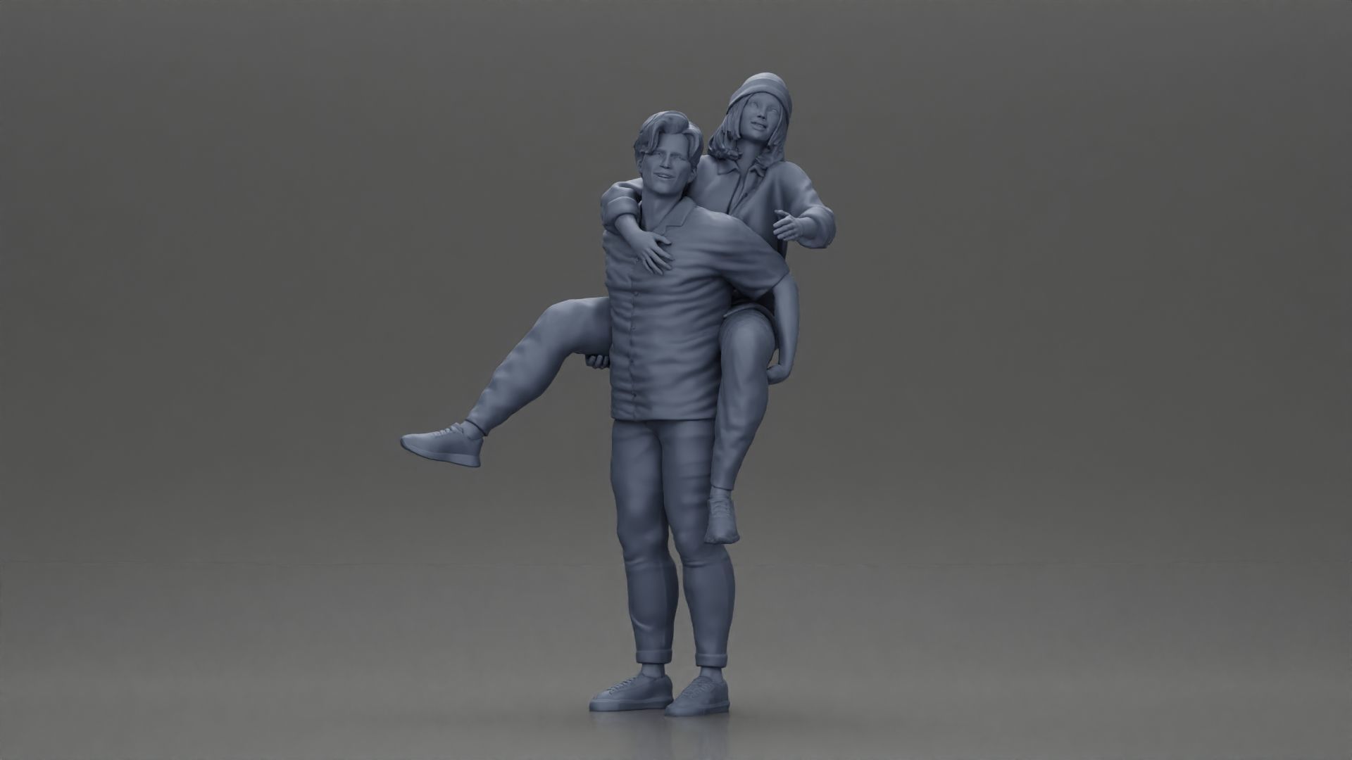handsome happy man in shirt pulling girlfriend in hat open shirt 3D print model_7