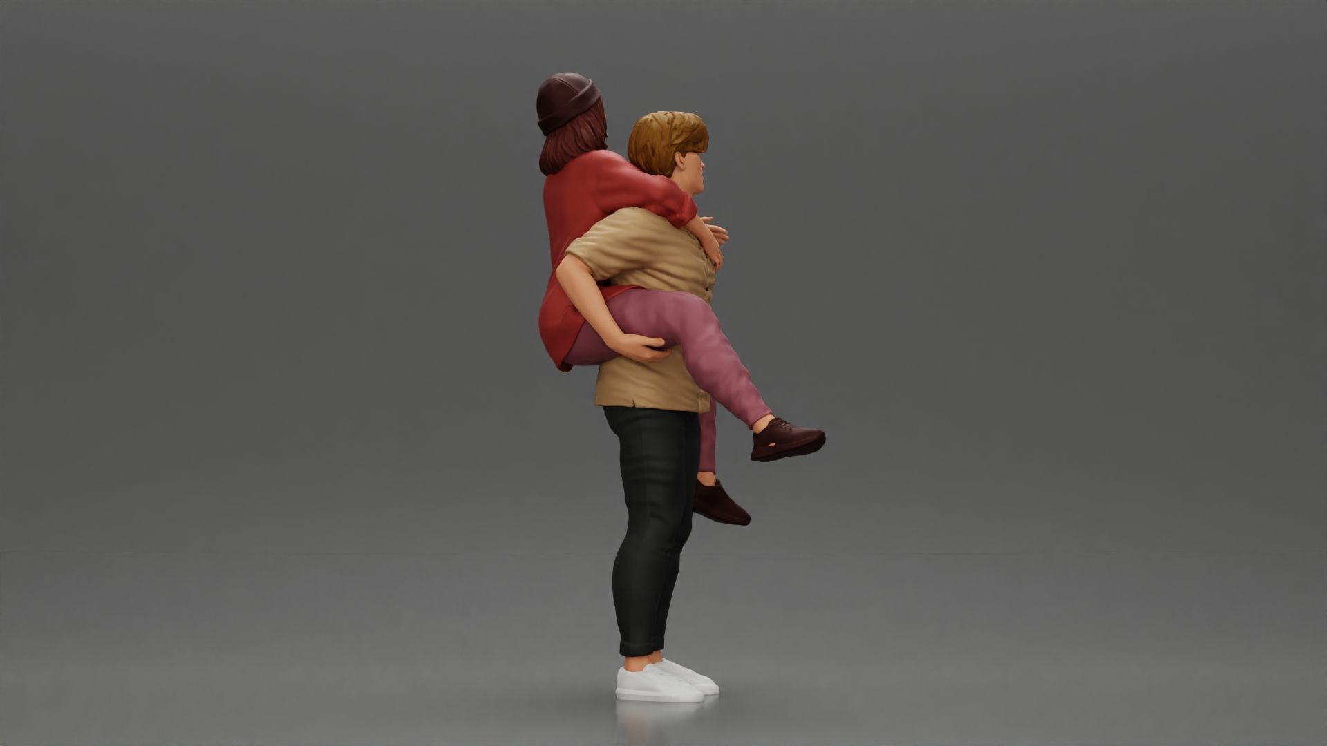 handsome happy man in shirt pulling girlfriend in hat open shirt 3D print model_3