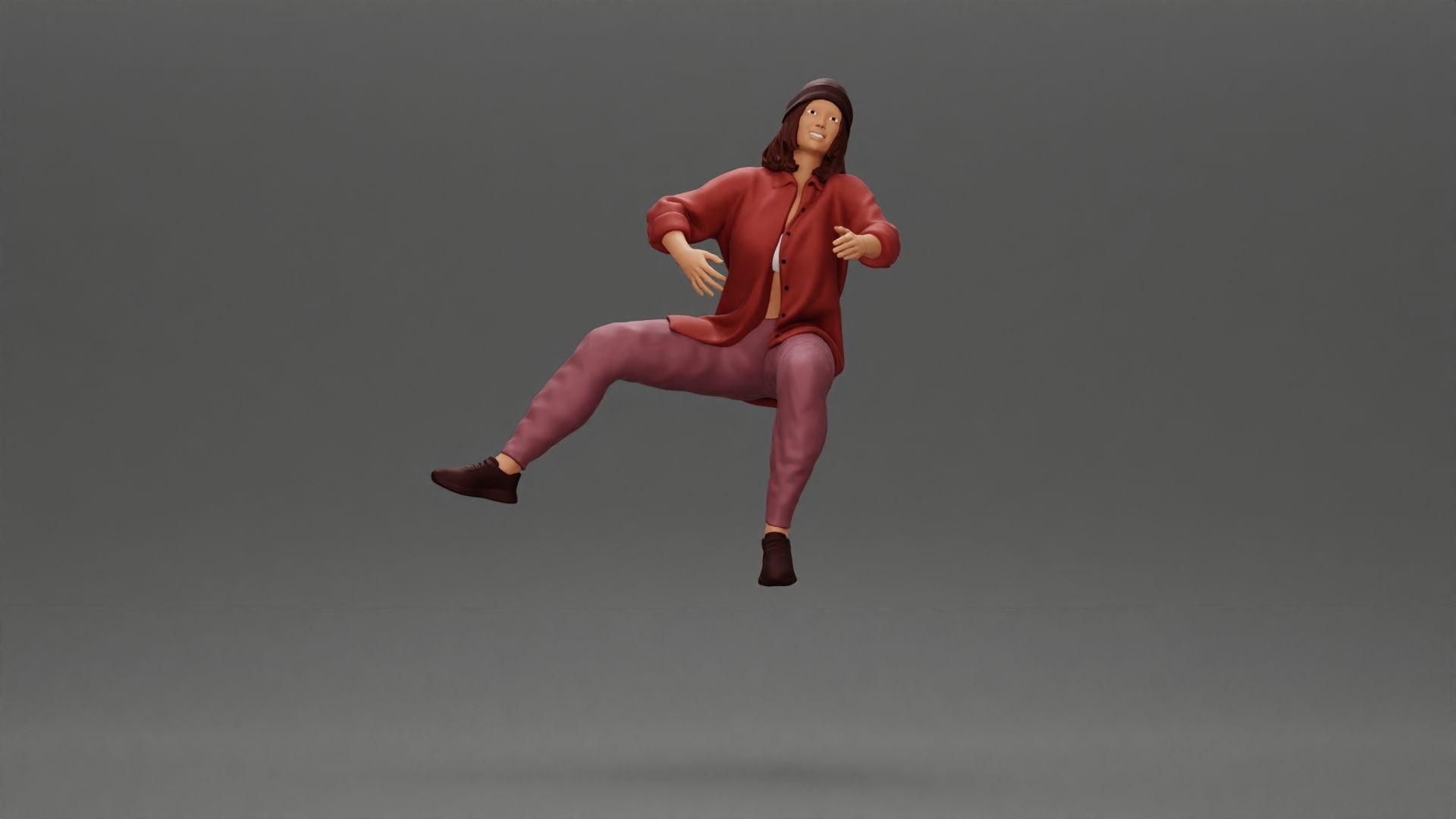 handsome happy man in shirt pulling girlfriend in hat open shirt 3D print model_2