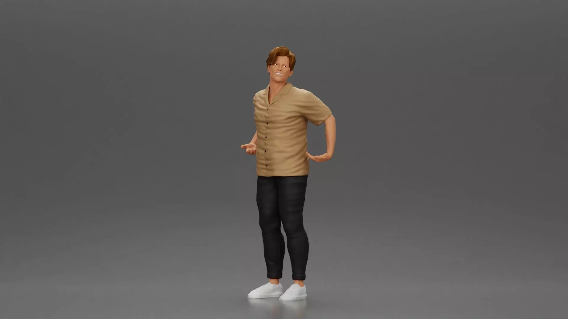 handsome happy man in shirt pulling his girlfriend on back 3D print model_0