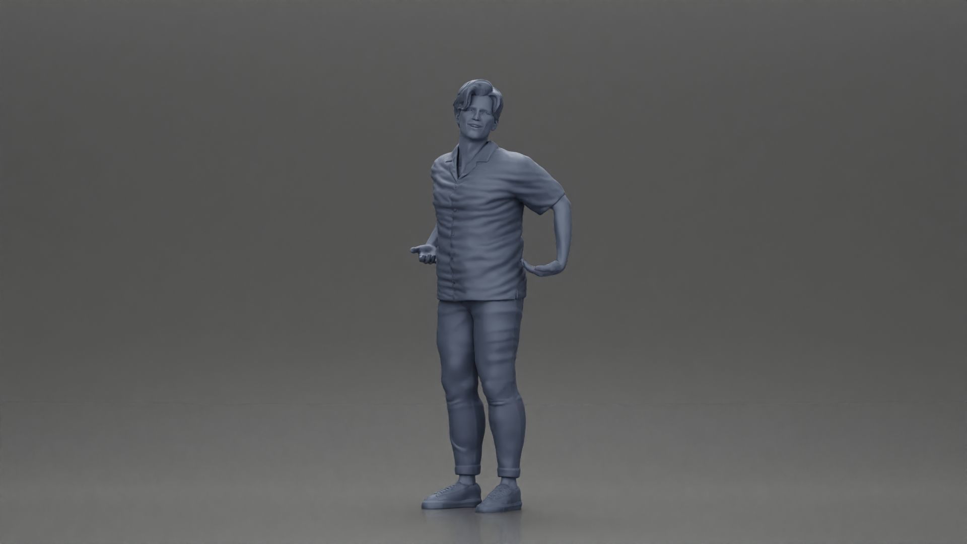 handsome happy man in shirt pulling his girlfriend on back 3D print model_6