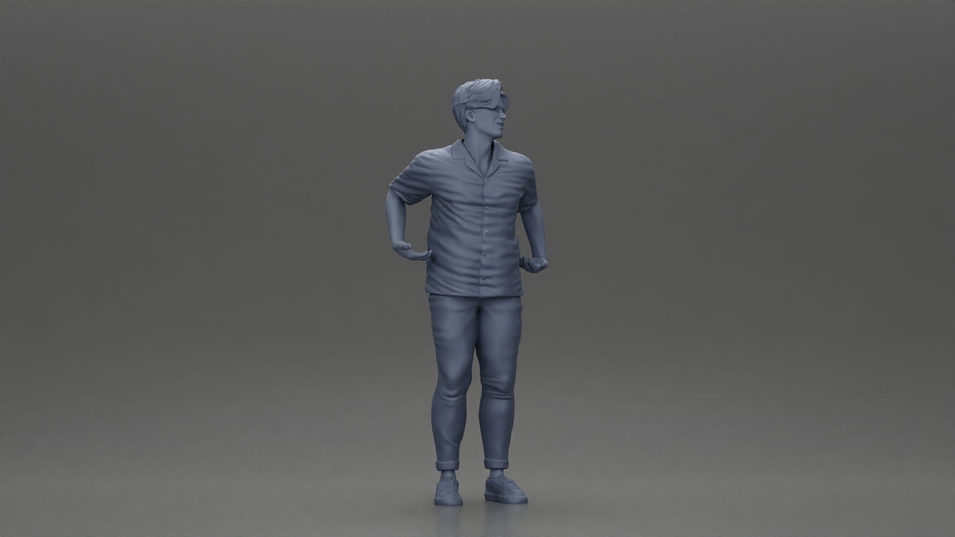 handsome happy man in shirt pulling his girlfriend on back 3D print model_7