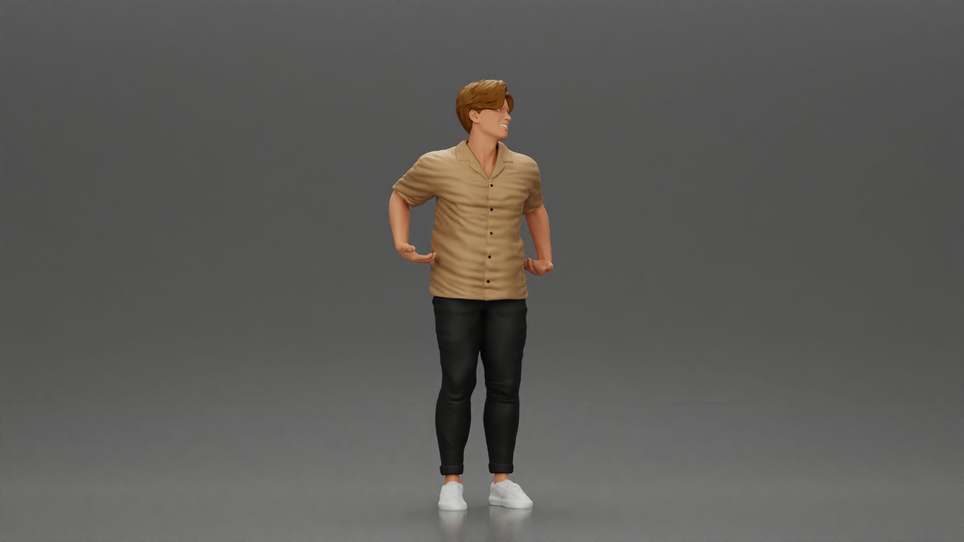 handsome happy man in shirt pulling his girlfriend on back 3D print model_1