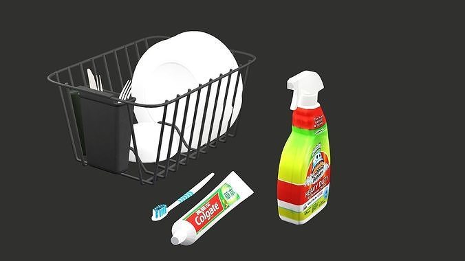Toothbrush and Toothpaste With Cleaner 3D model Low-poly 3D model