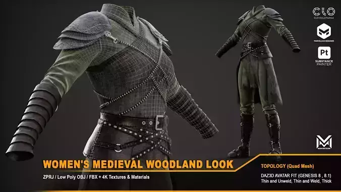 Women Medieval Woodland Look Low-poly 3D model