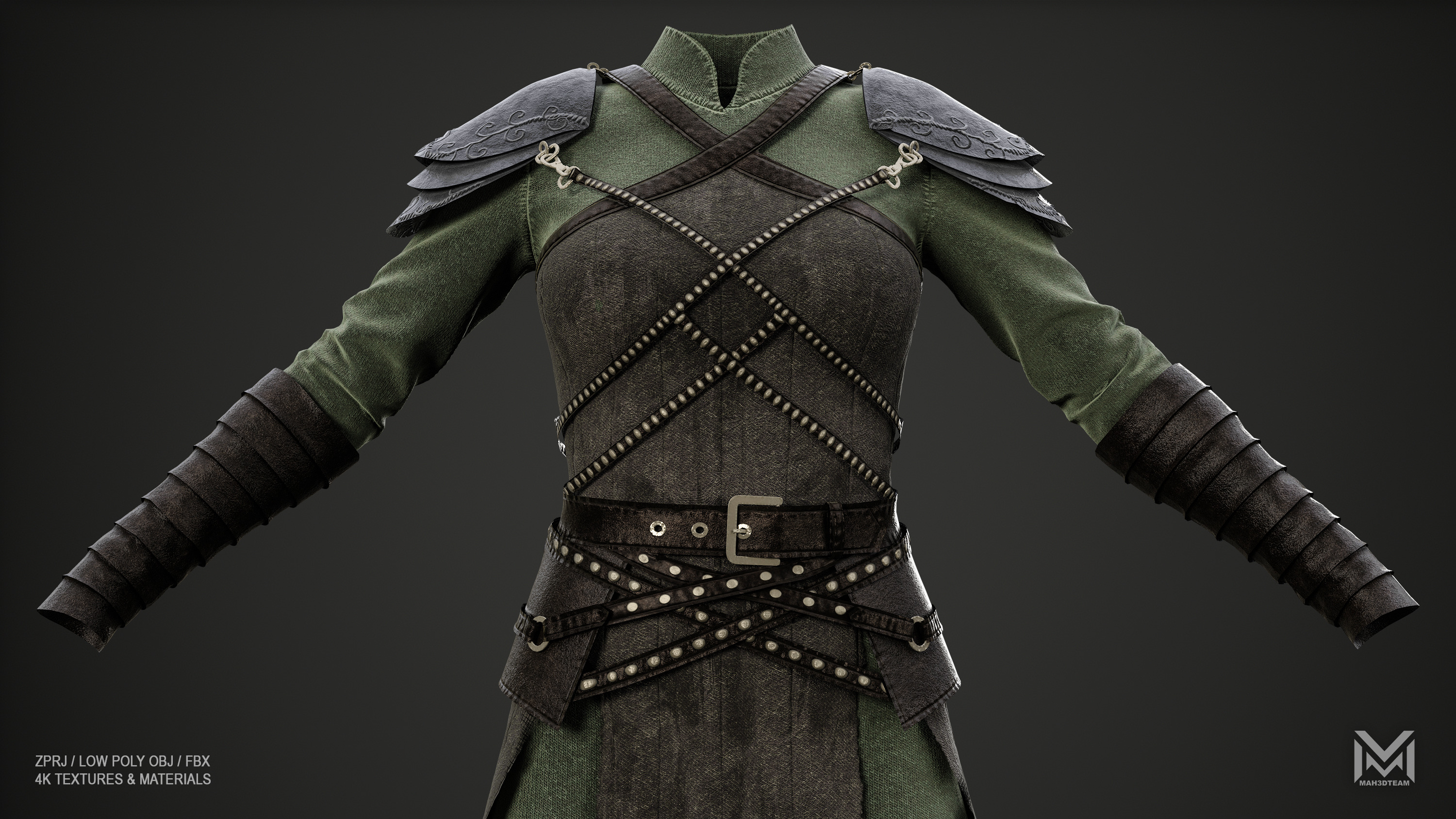 Women Medieval Woodland Look Low-poly 3D model_7