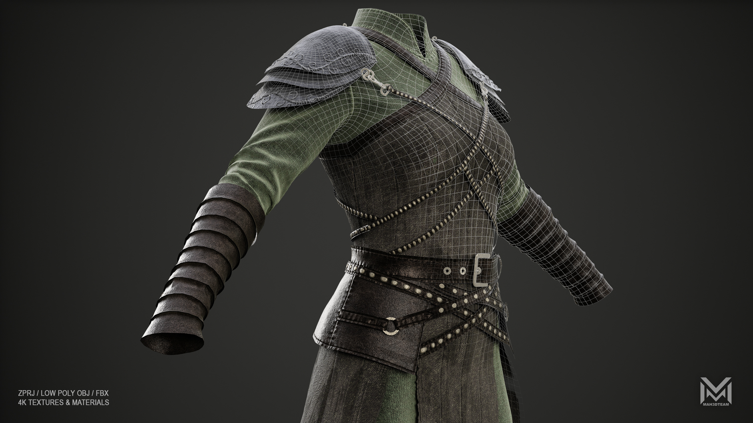 Women Medieval Woodland Look Low-poly 3D model_4