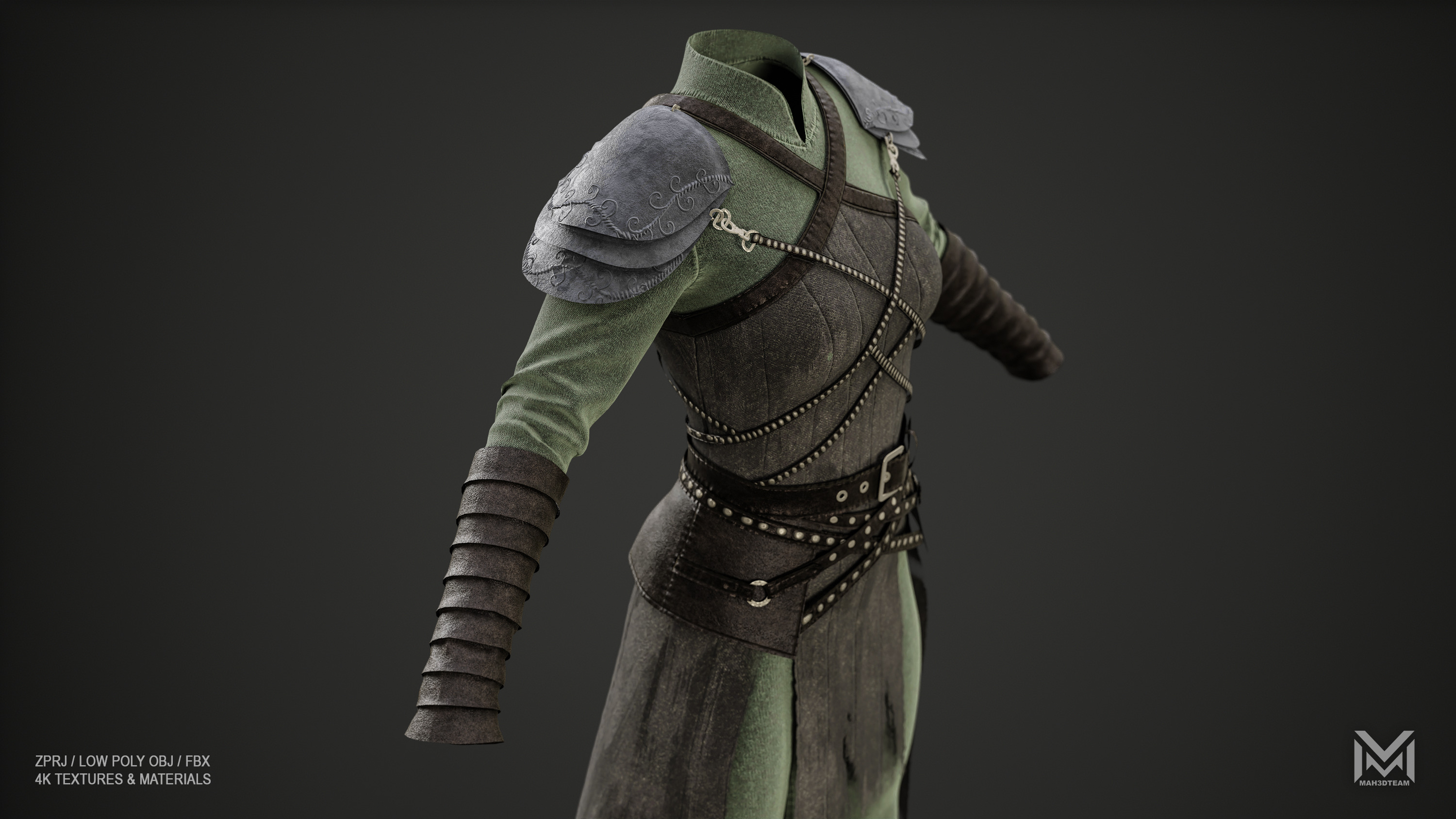 Women Medieval Woodland Look Low-poly 3D model_6