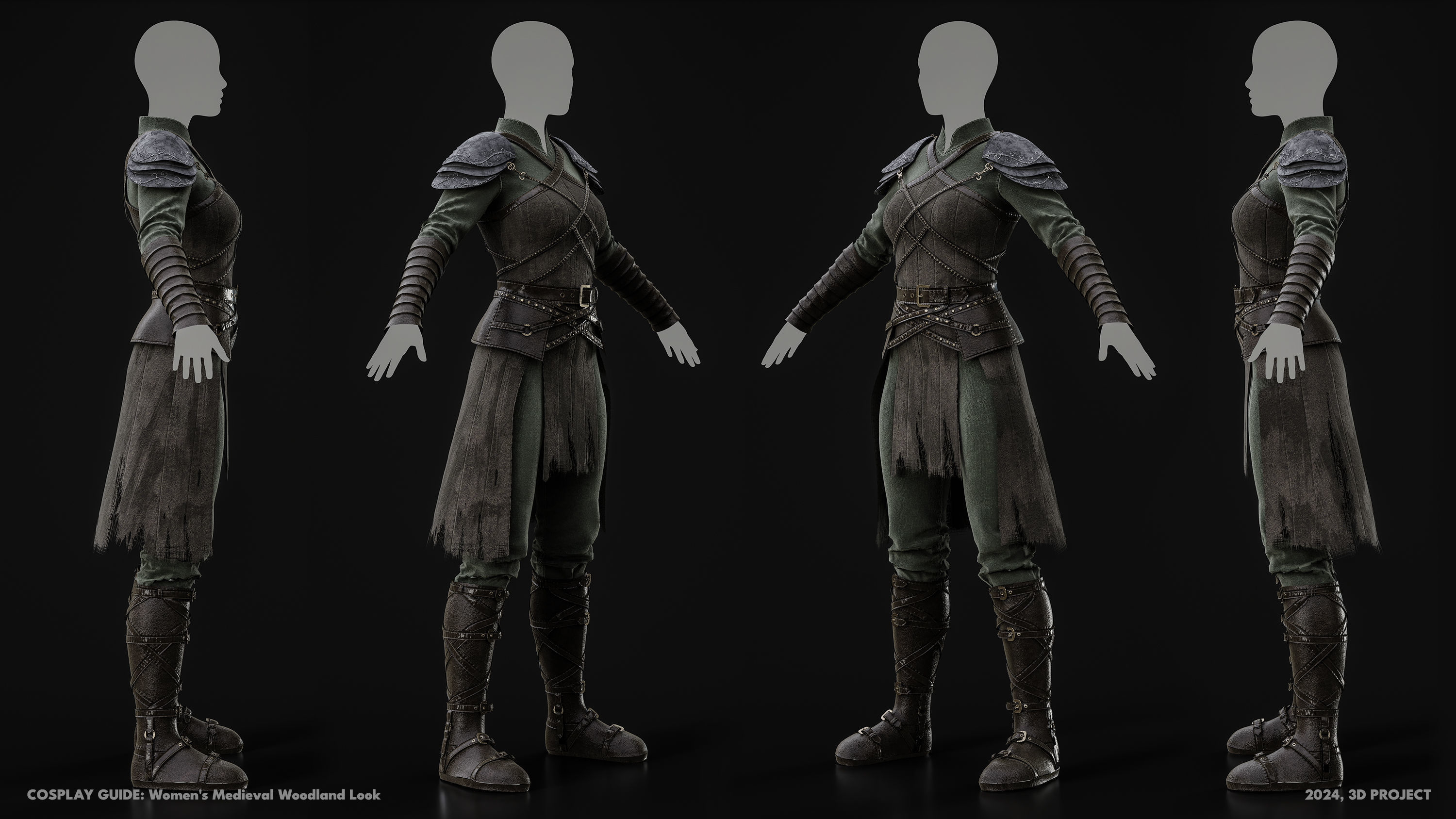 Women Medieval Woodland Look Low-poly 3D model_14