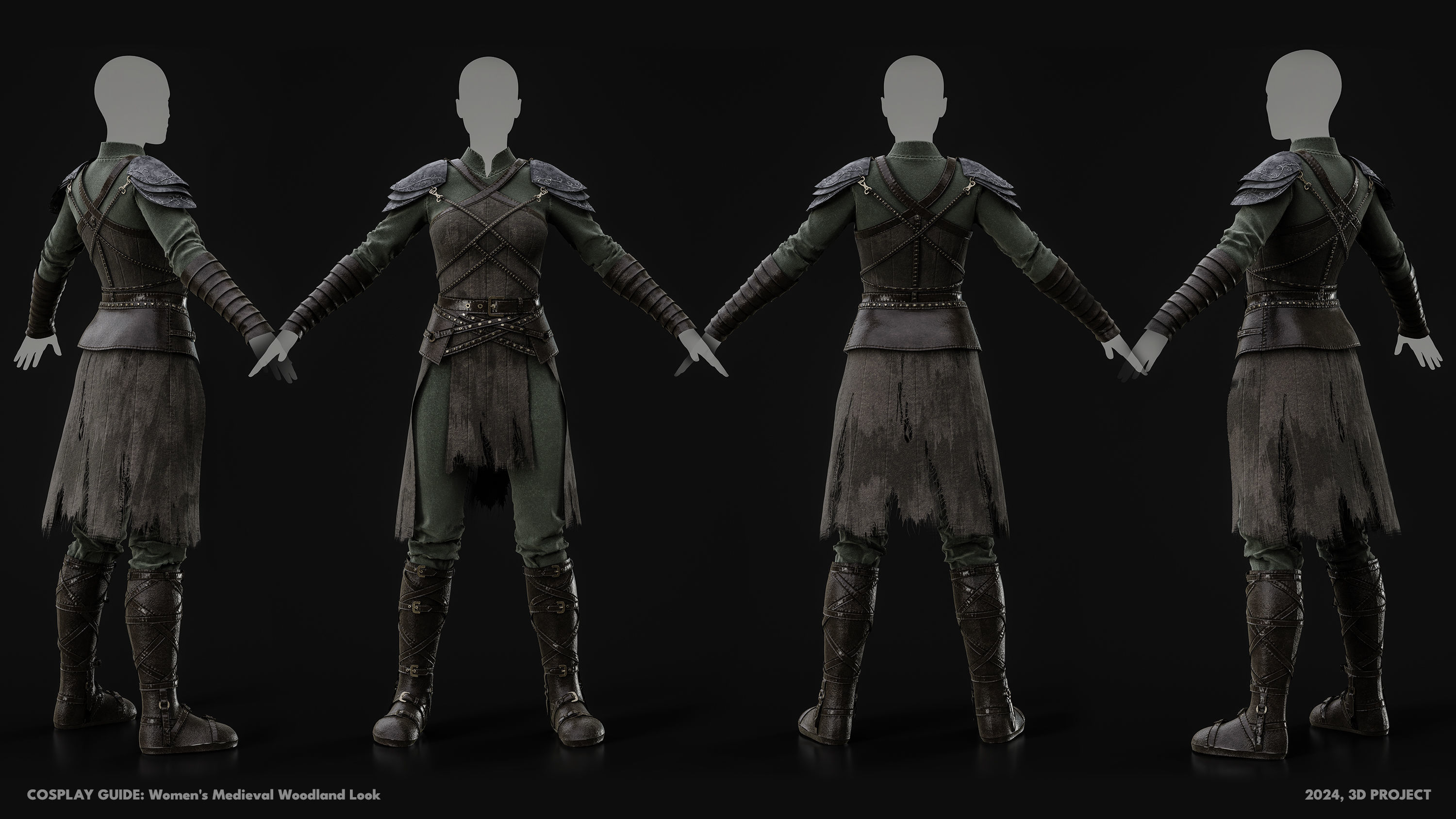 Women Medieval Woodland Look Low-poly 3D model_12