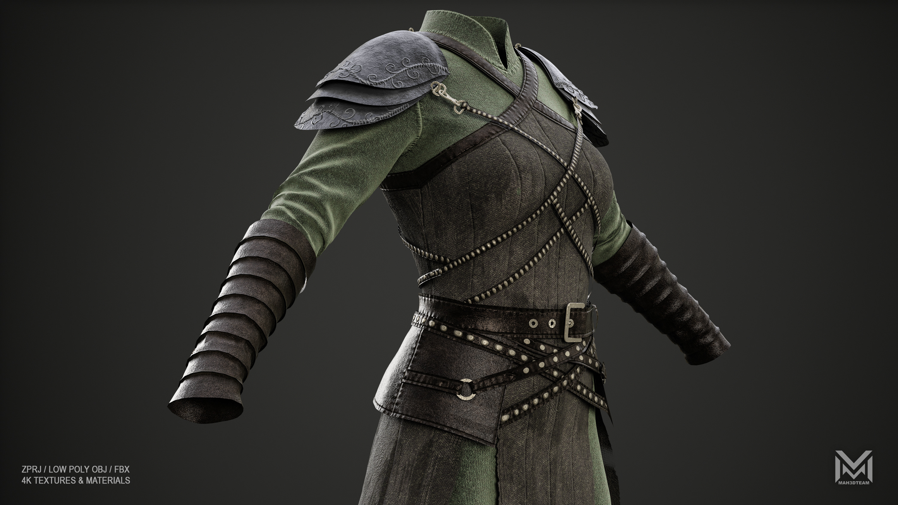 Women Medieval Woodland Look Low-poly 3D model_3
