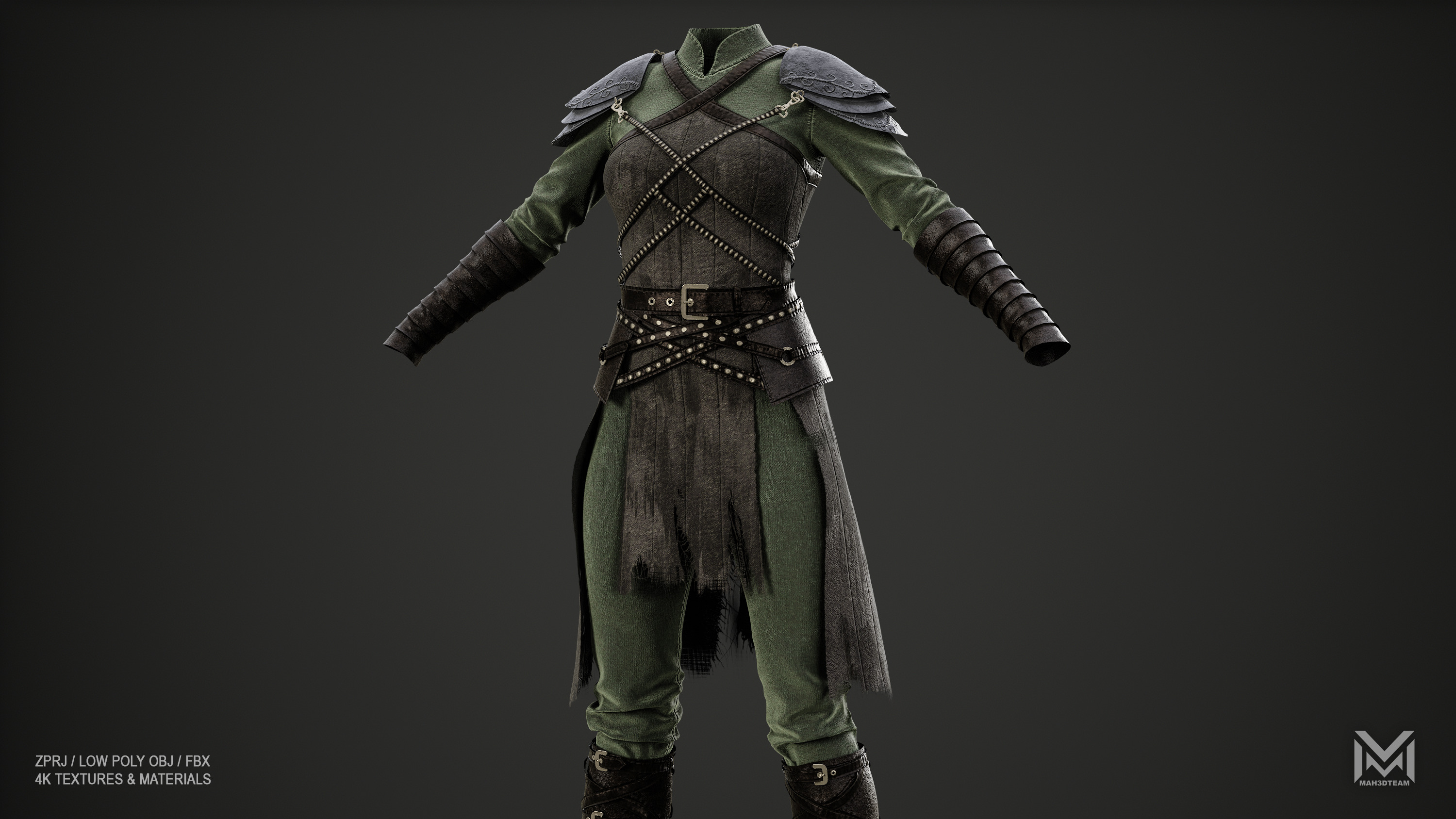 Women Medieval Woodland Look Low-poly 3D model_5