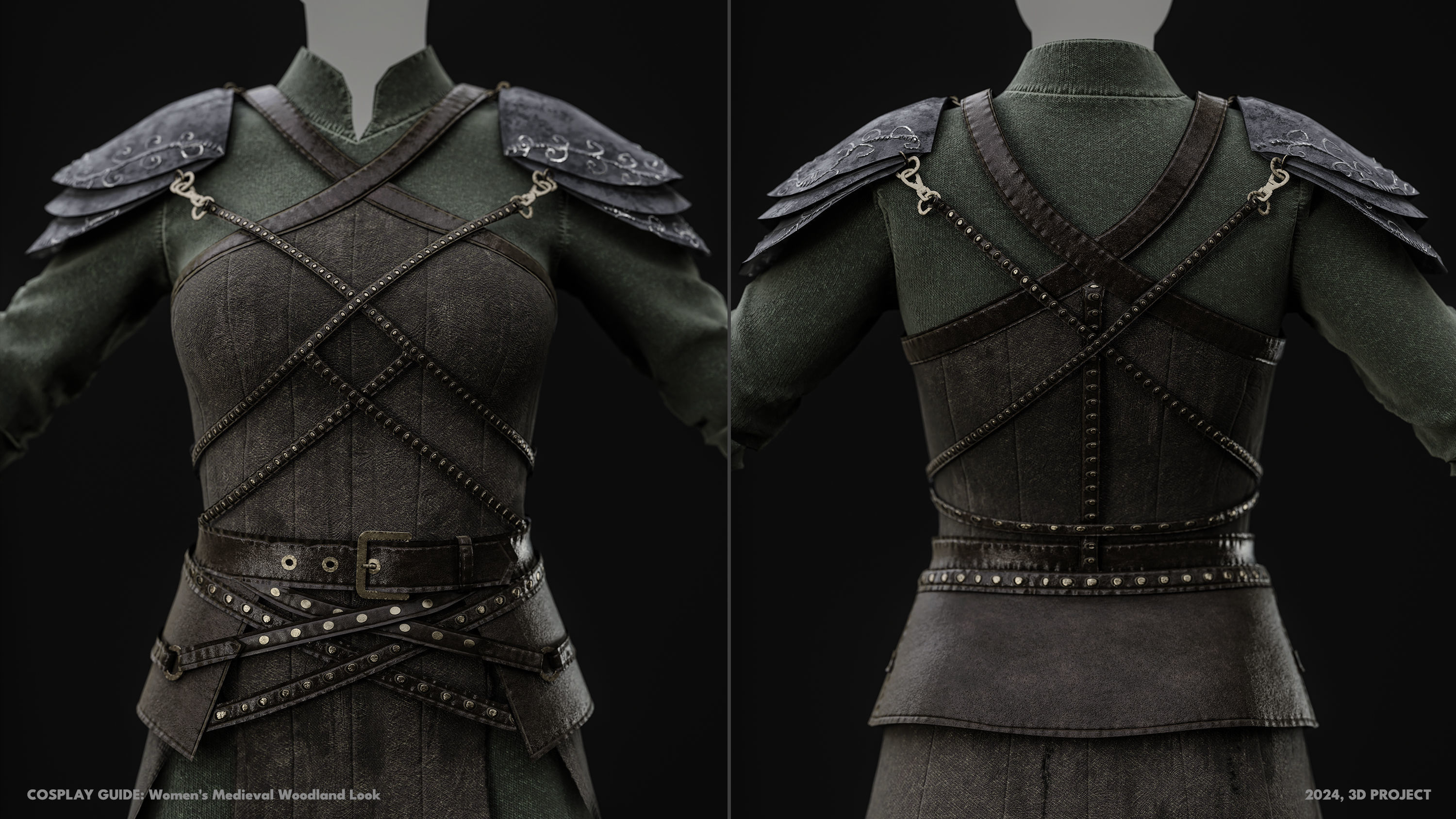 Women Medieval Woodland Look Low-poly 3D model_15