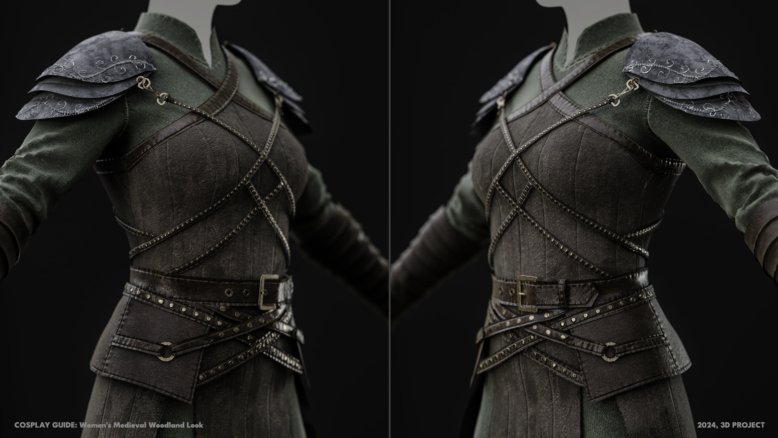 Women Medieval Woodland Look Low-poly 3D model_16