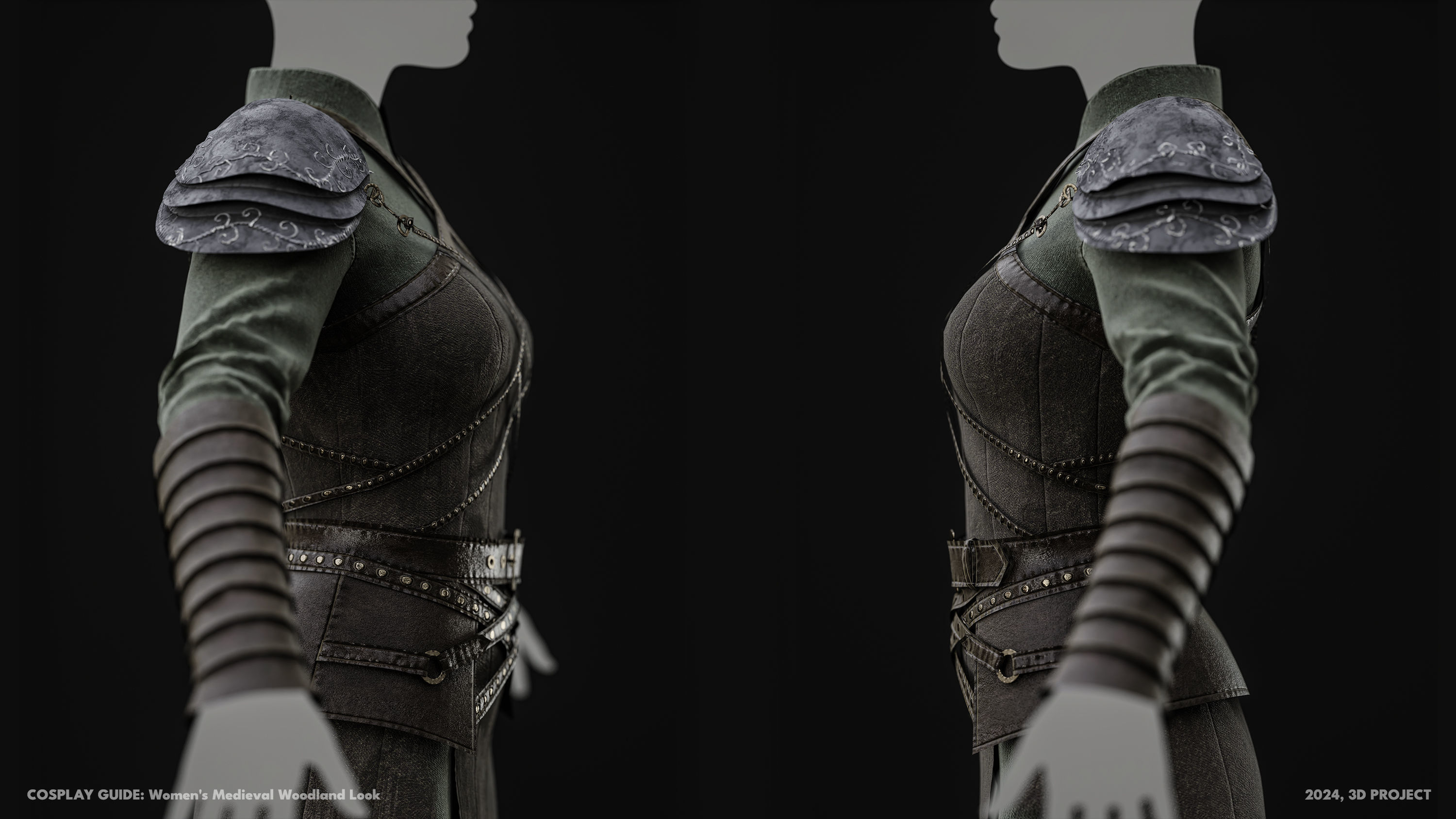 Women Medieval Woodland Look Low-poly 3D model_11