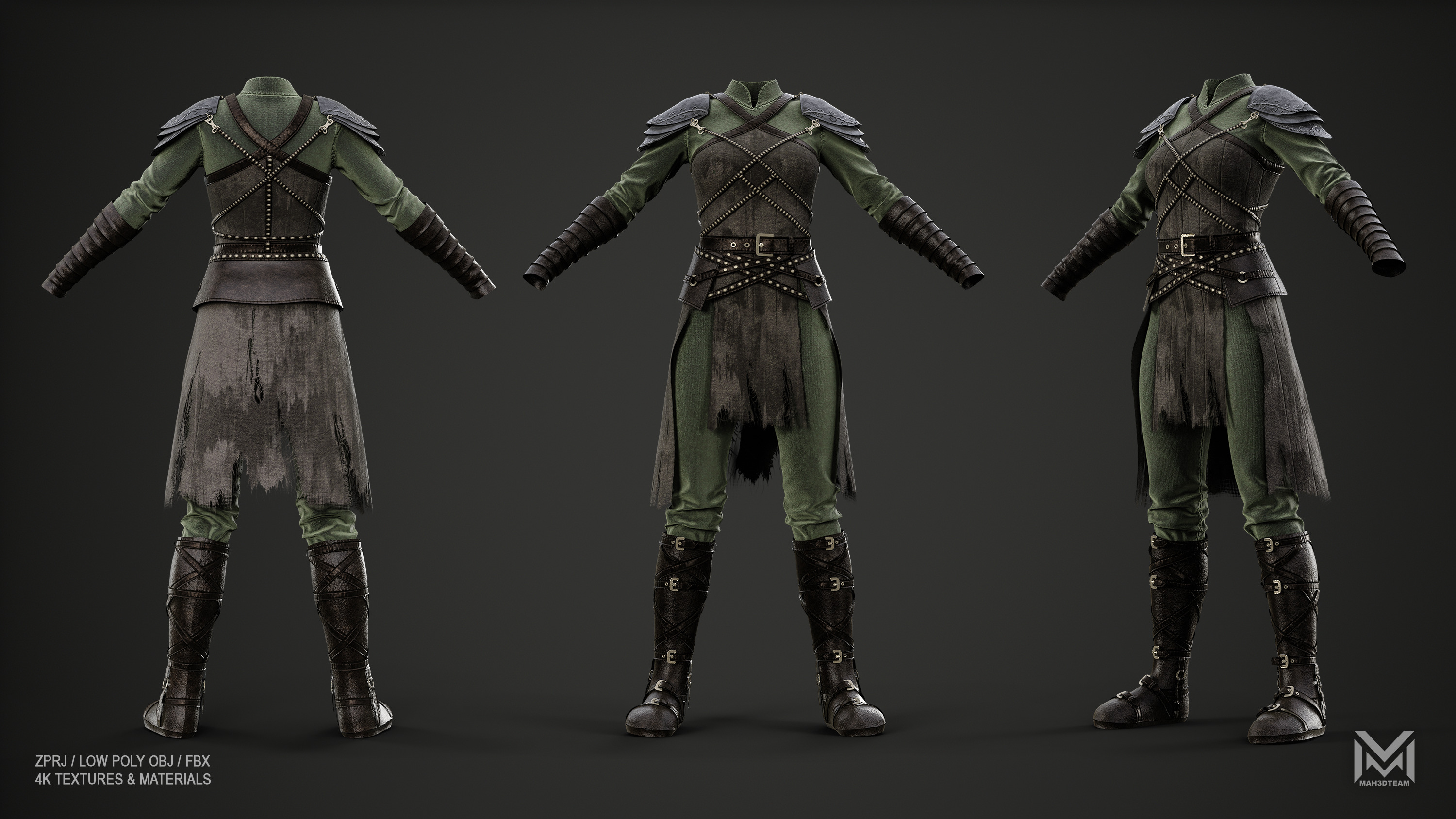 Women Medieval Woodland Look Low-poly 3D model_2