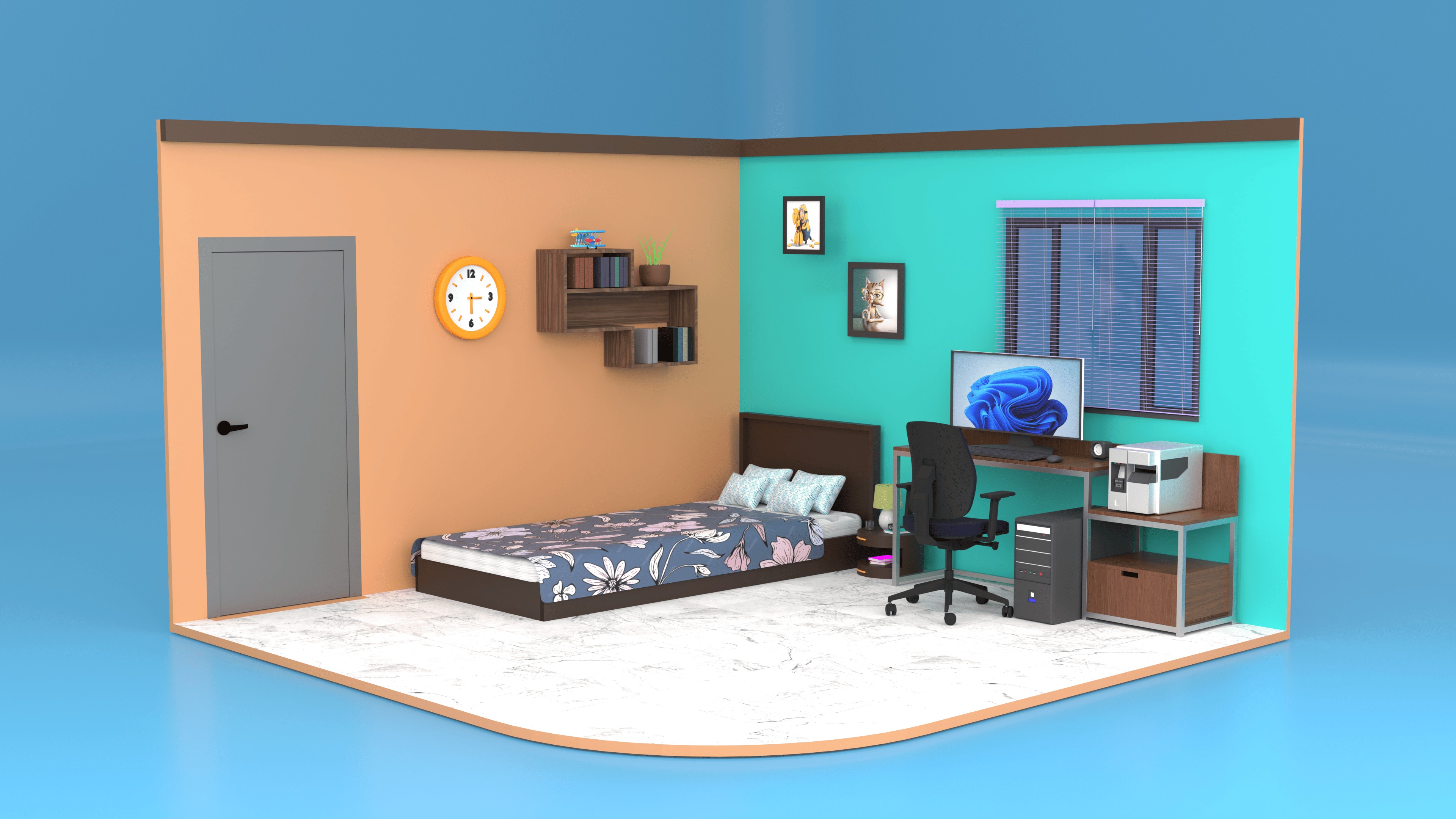 Isometric 3D Room Low-poly 3D model 3D model_1