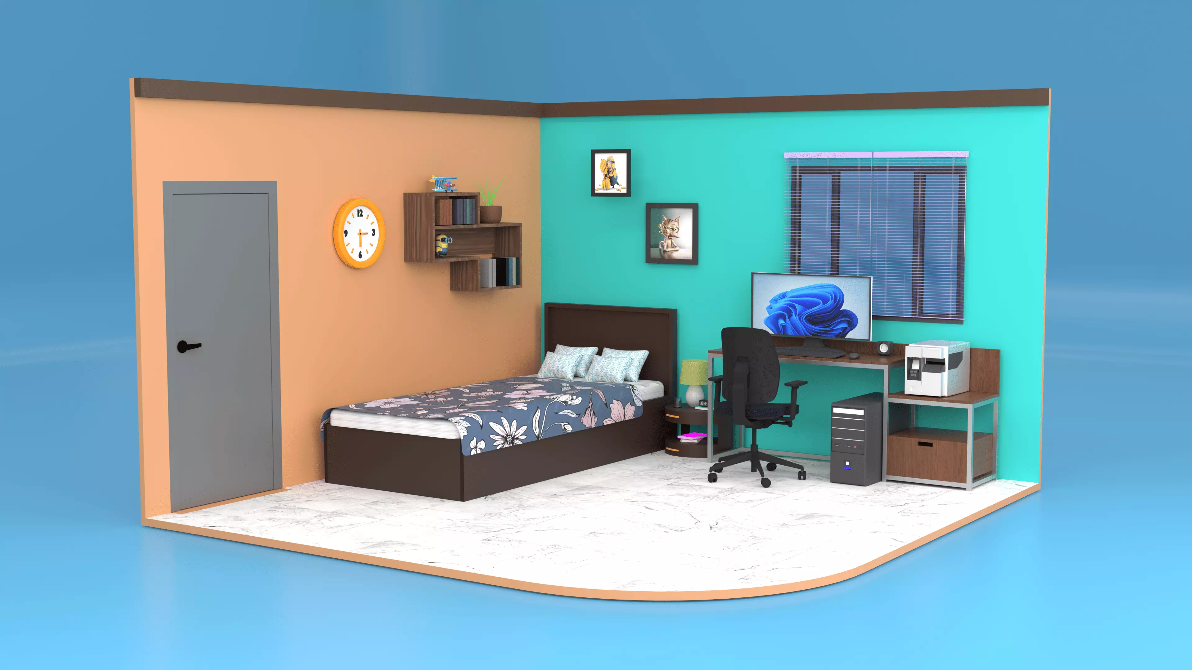 Isometric 3D Room Low-poly 3D model 3D model_0