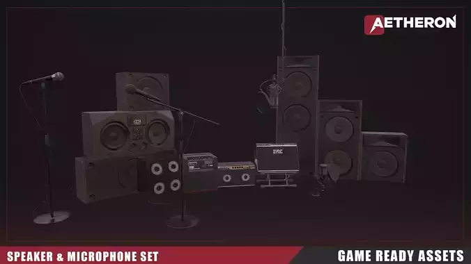 Speaker and Microphone Set  Low-poly 3D model