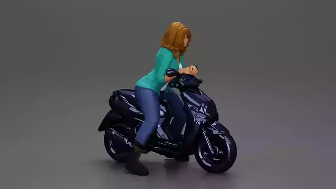 Girl sitting on a scooter wearing an open jacket 3D print model