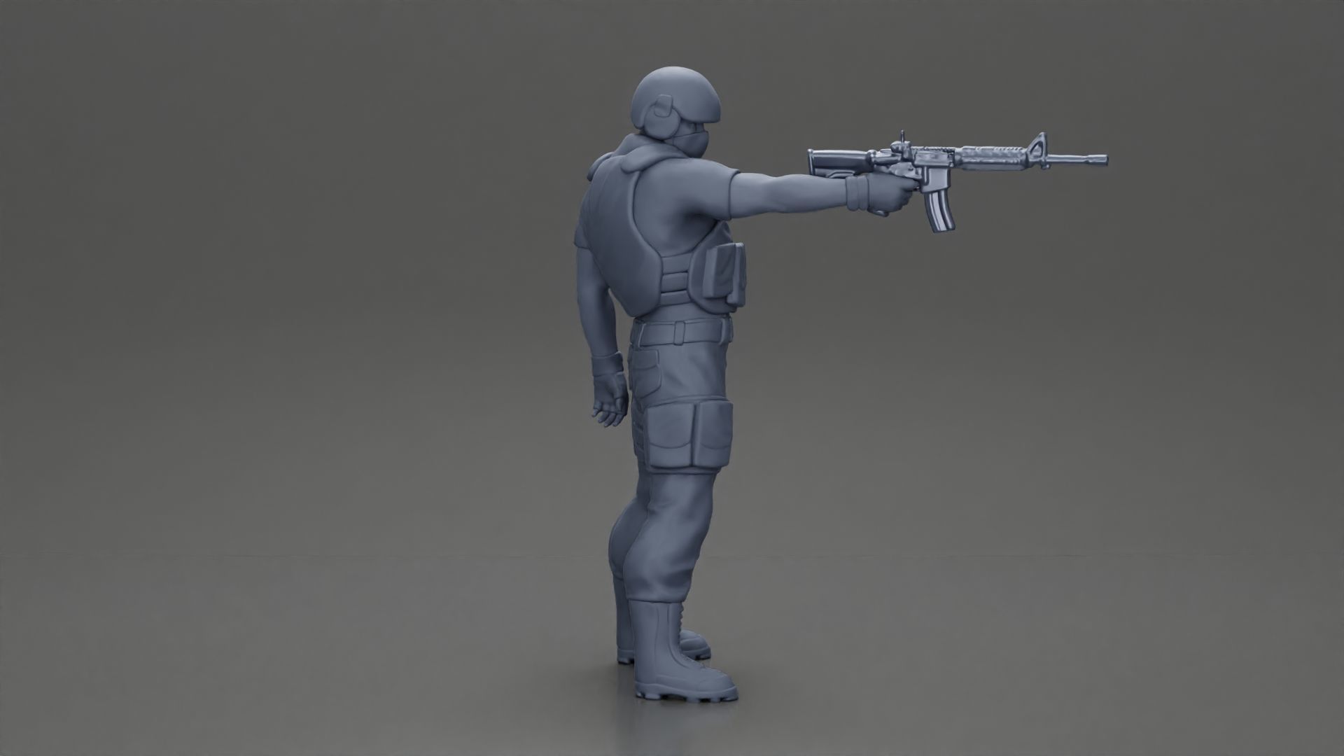 Military man with tactical mastery wearing mask holding gun 3D print model_8