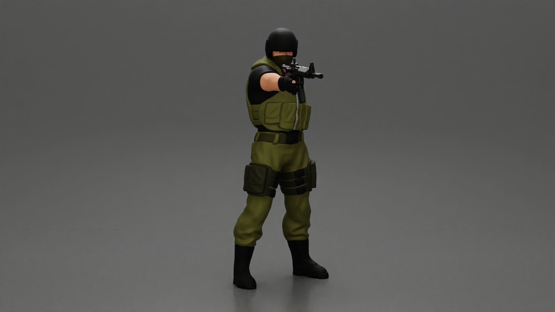 Military man with tactical mastery wearing mask holding gun 3D print model_1
