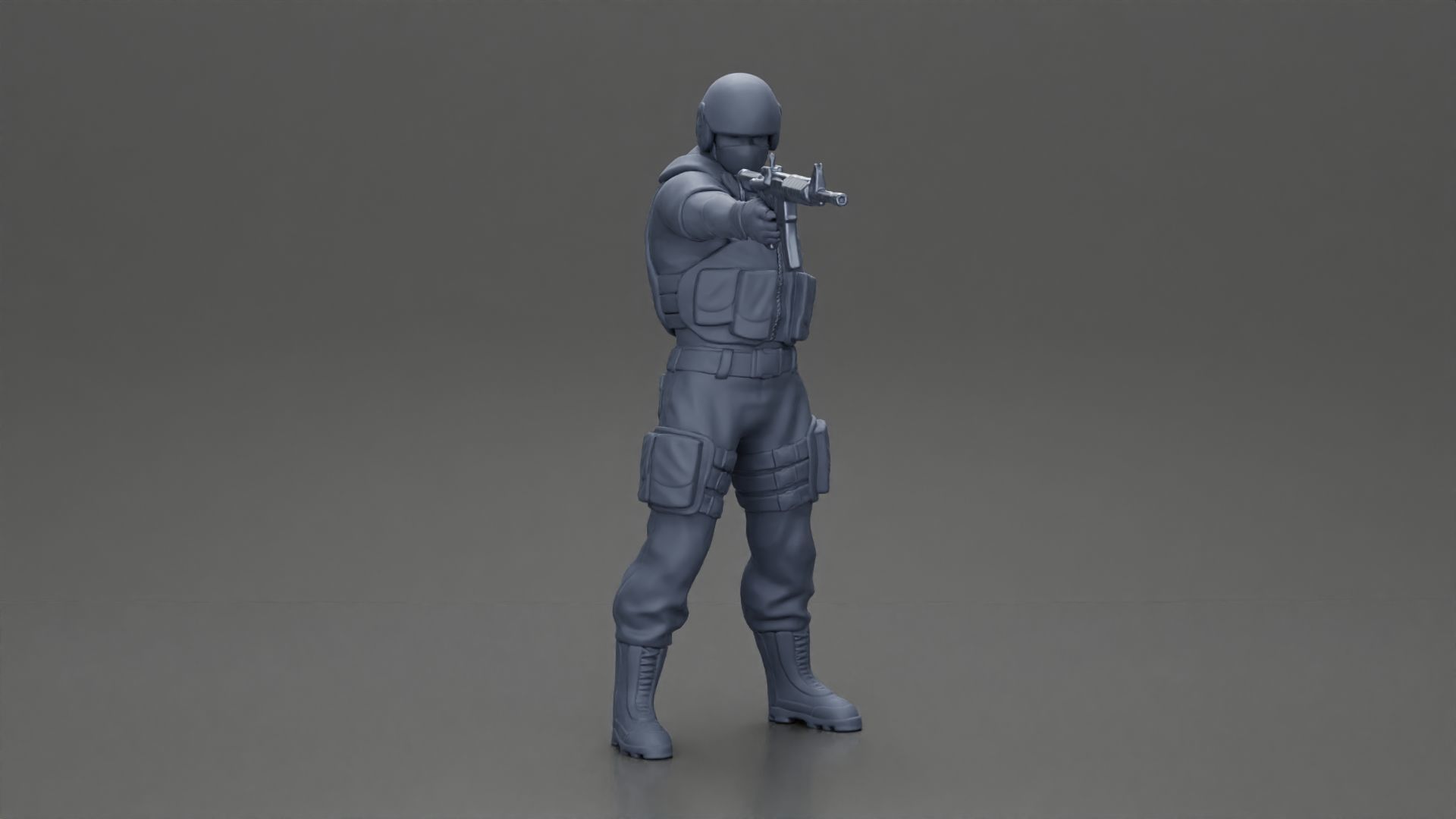 Military man with tactical mastery wearing mask holding gun 3D print model_7