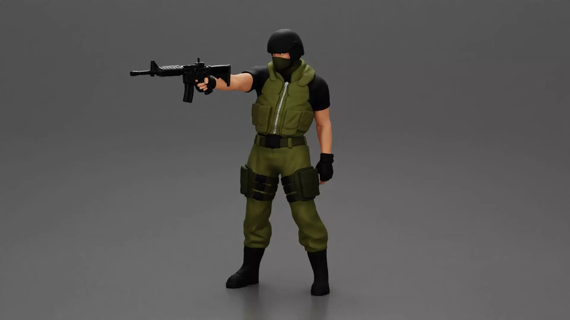Military man with tactical mastery wearing mask holding gun 3D print model_0