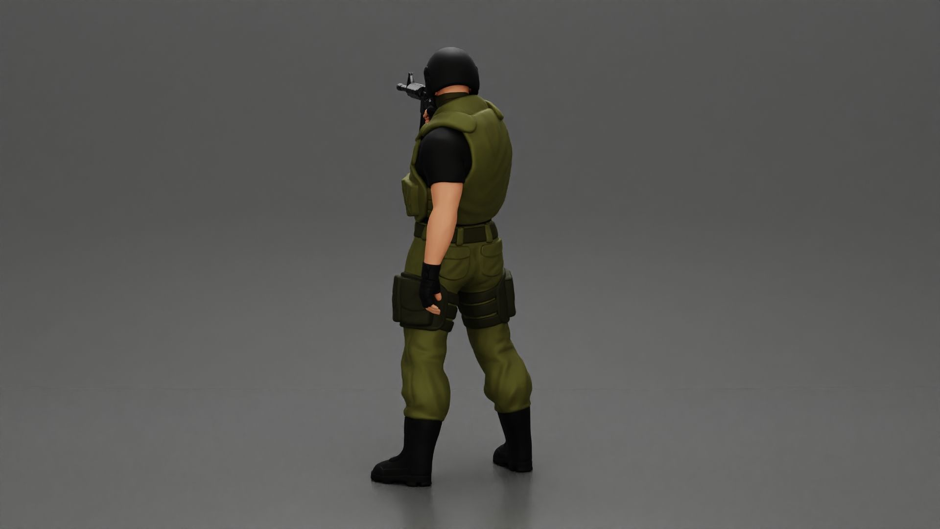 Military man with tactical mastery wearing mask holding gun 3D print model_4