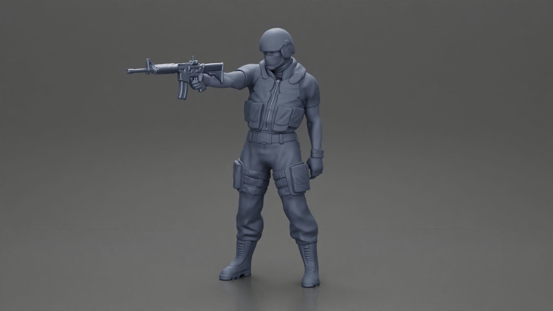 Military man with tactical mastery wearing mask holding gun 3D print model_6