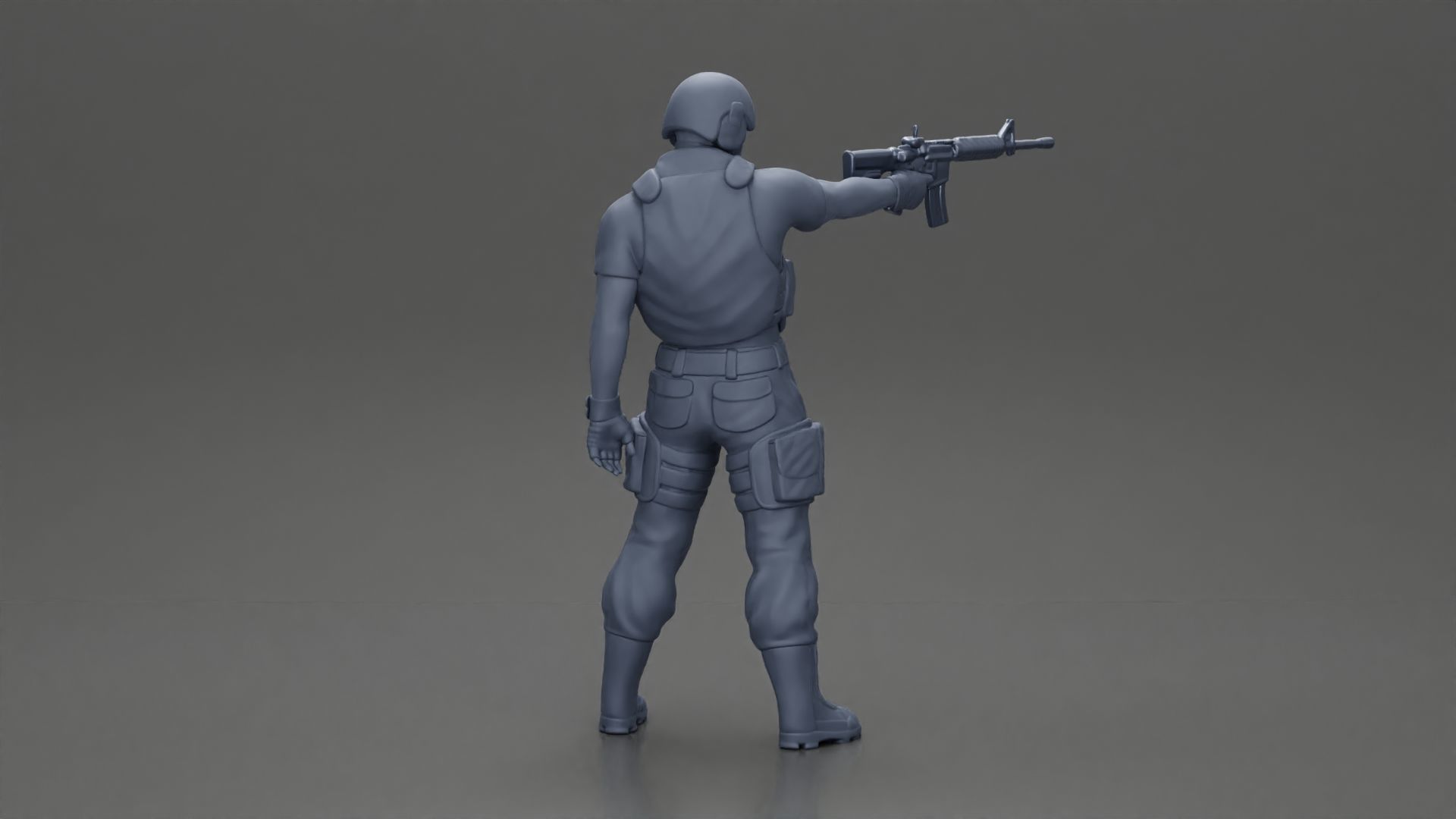 Military man with tactical mastery wearing mask holding gun 3D print model_9