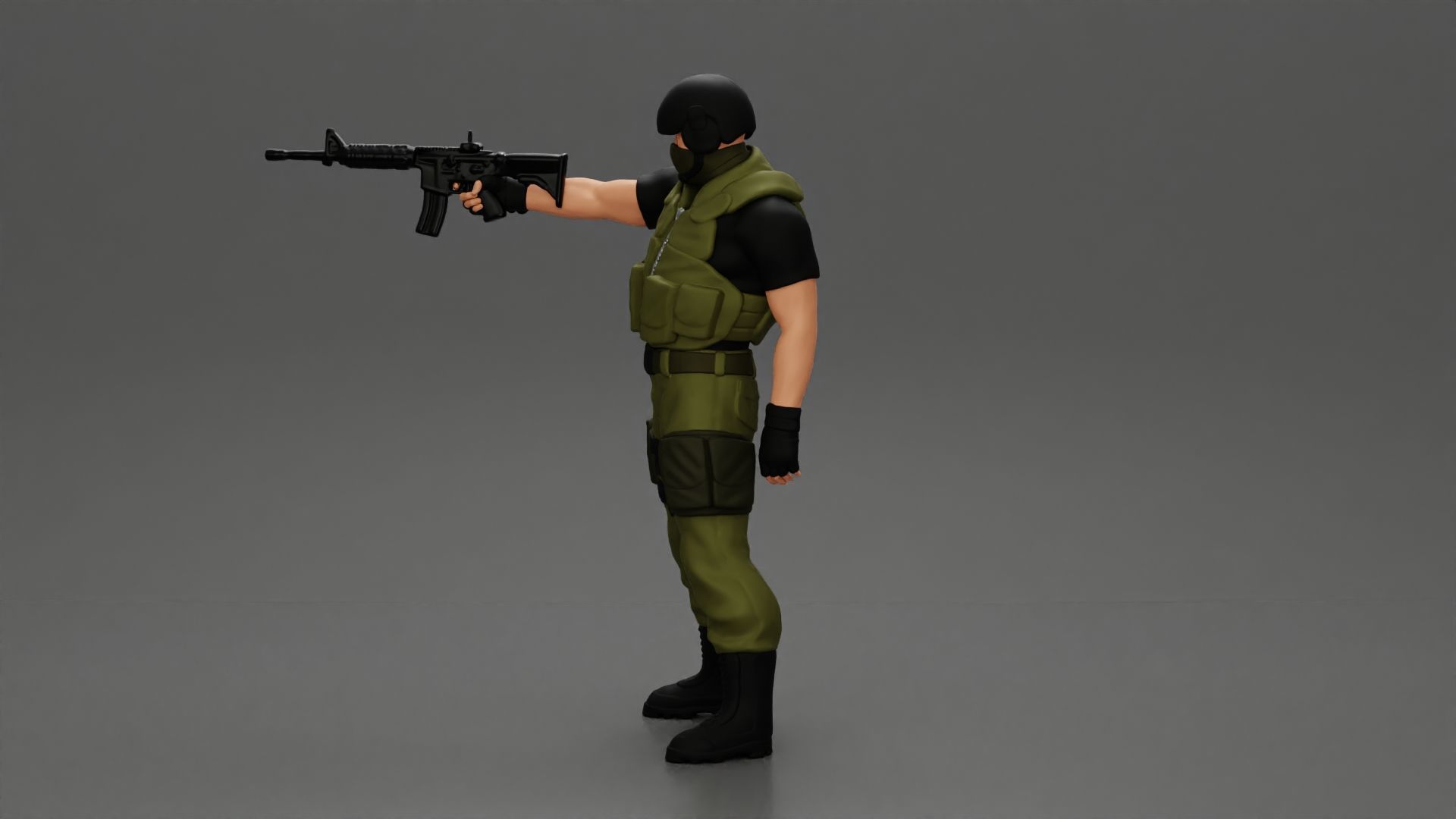 Military man with tactical mastery wearing mask holding gun 3D print model_5
