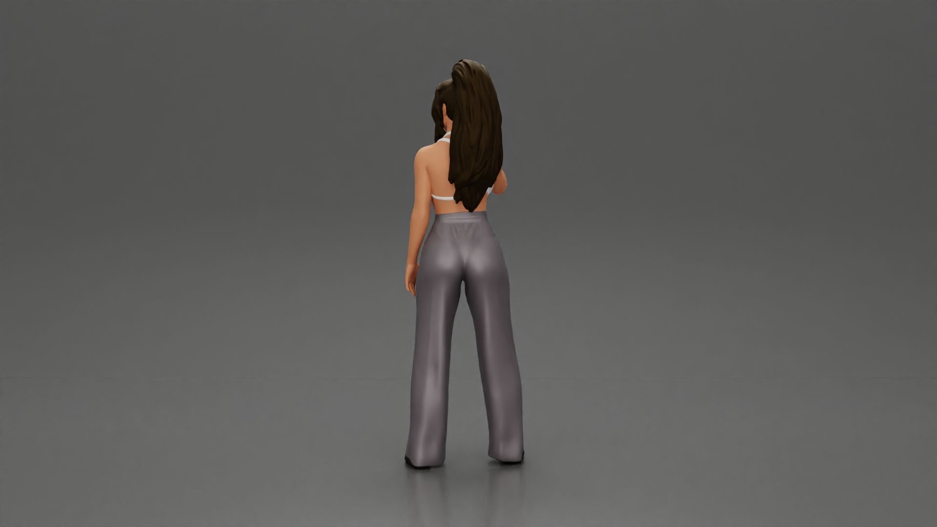 Stylish woman in a crop top and pants standing thoughtfully 3D print model_4