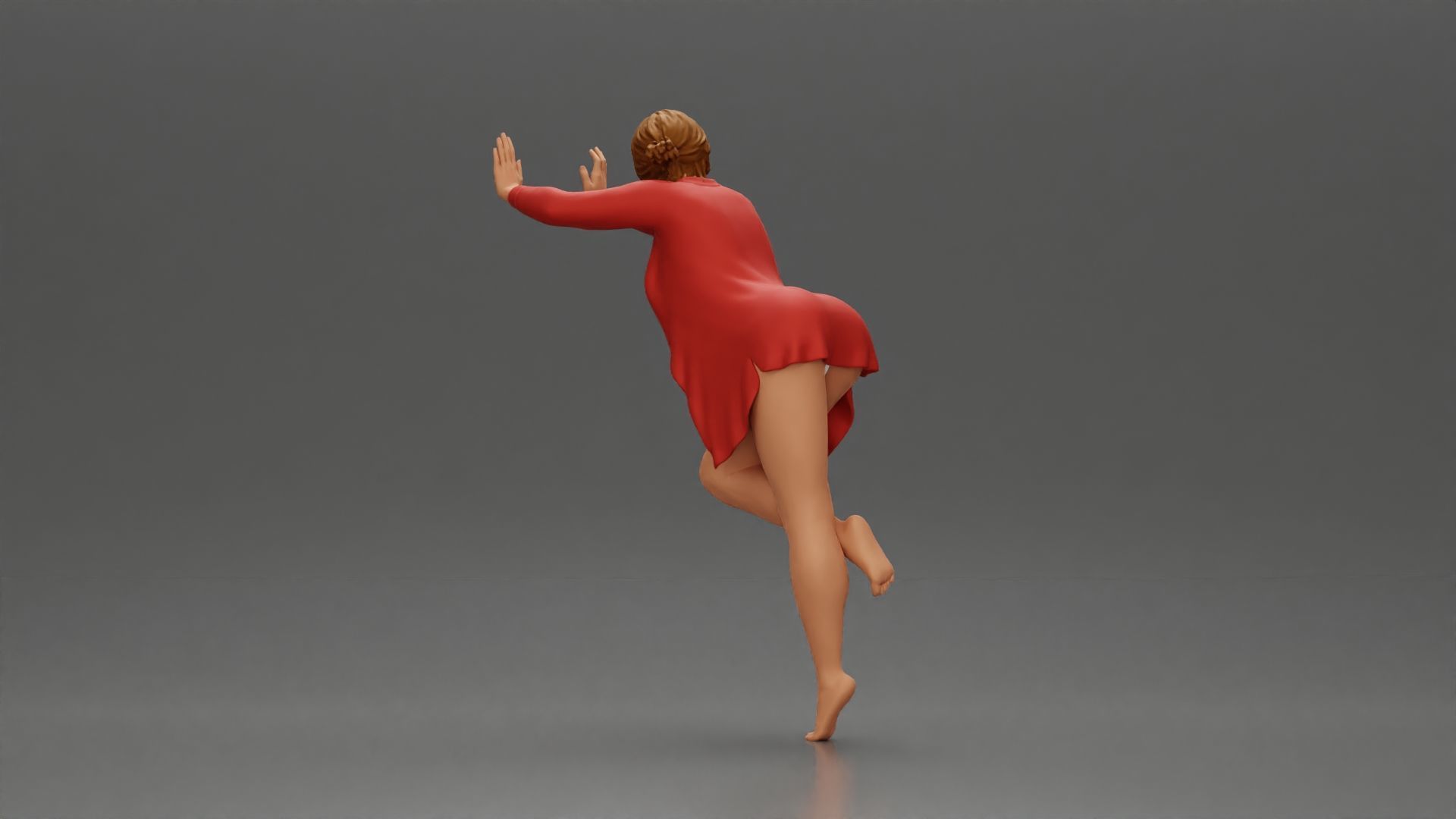 woman in an open long shirt bikini leaning with against the wall 3D print model_2