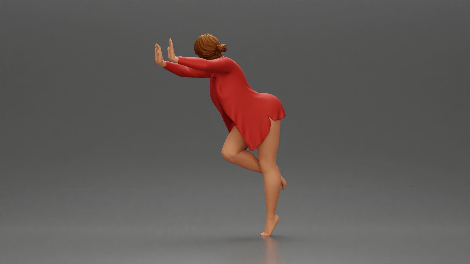 woman in an open long shirt bikini leaning with against the wall 3D print model_3