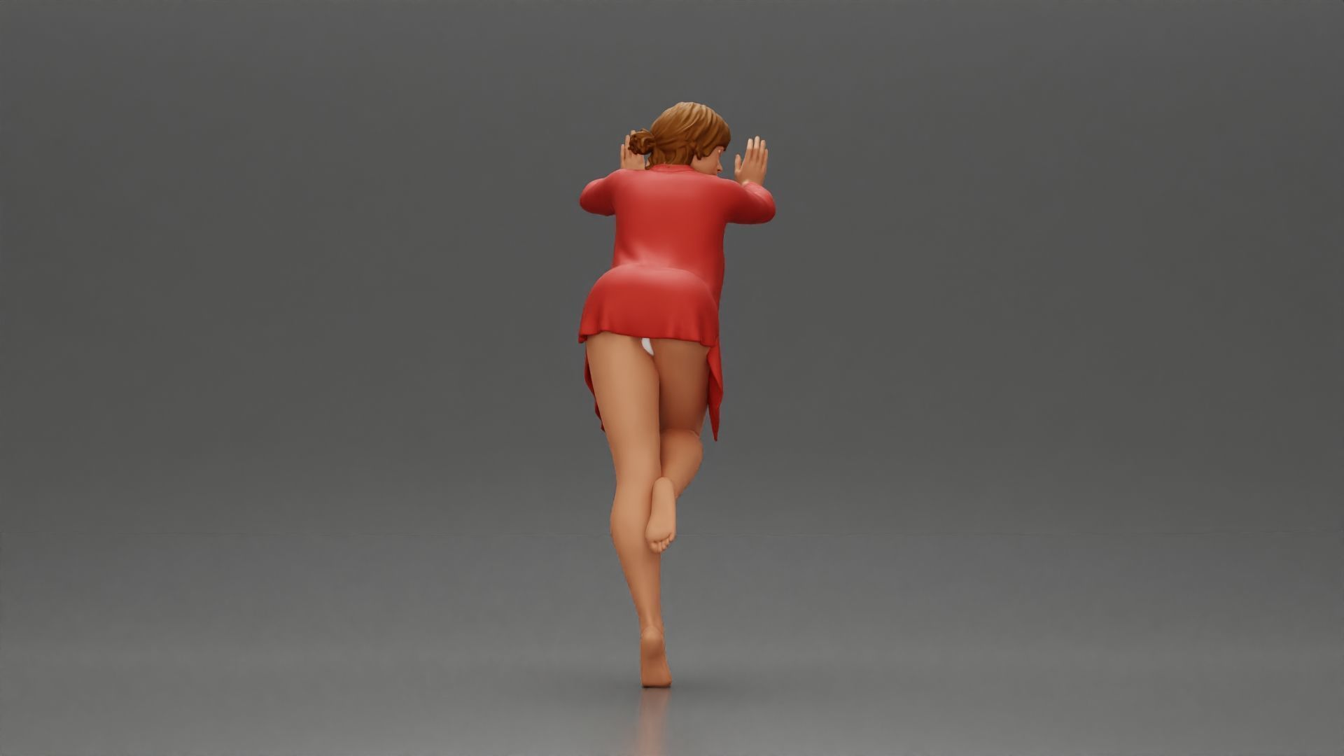 woman in an open long shirt bikini leaning with against the wall 3D print model_1