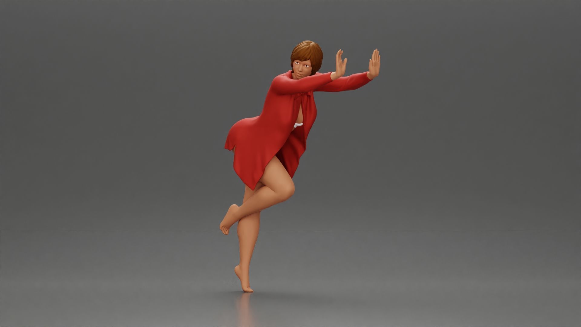 woman in an open long shirt bikini leaning with against the wall 3D print model_5