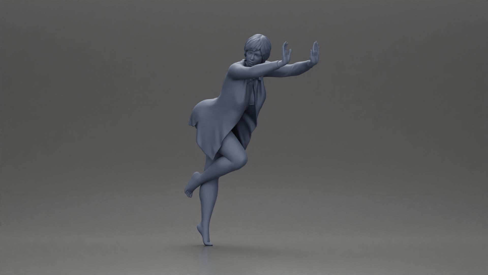 woman in an open long shirt bikini leaning with against the wall 3D print model_11