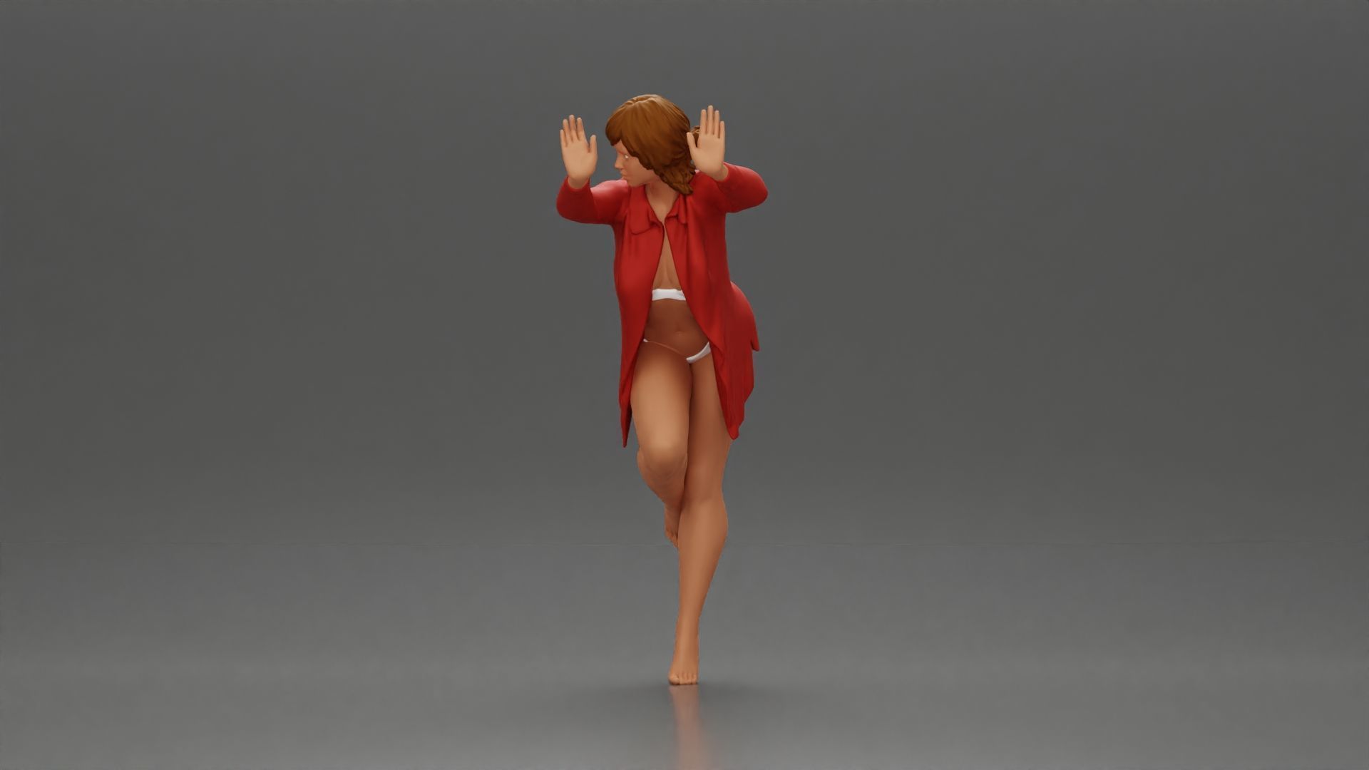 woman in an open long shirt bikini leaning with against the wall 3D print model_4