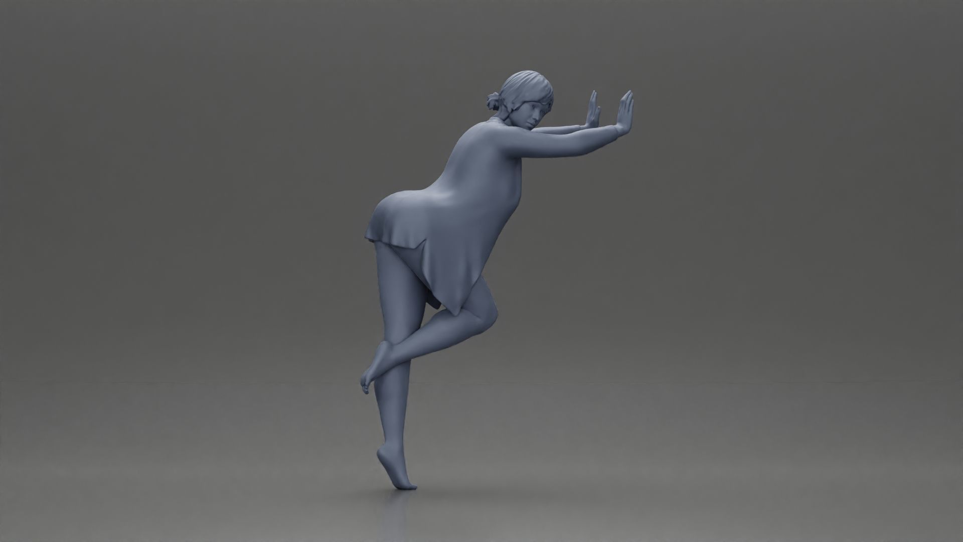 woman in an open long shirt bikini leaning with against the wall 3D print model_6