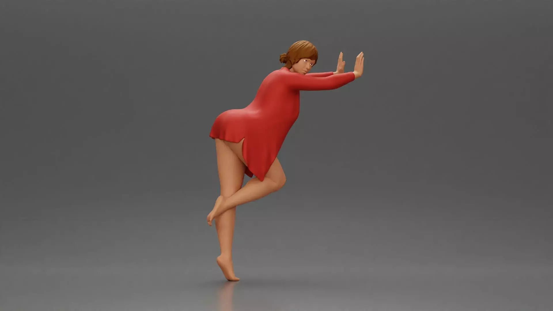 woman in an open long shirt leaning with against the wall 3D print model