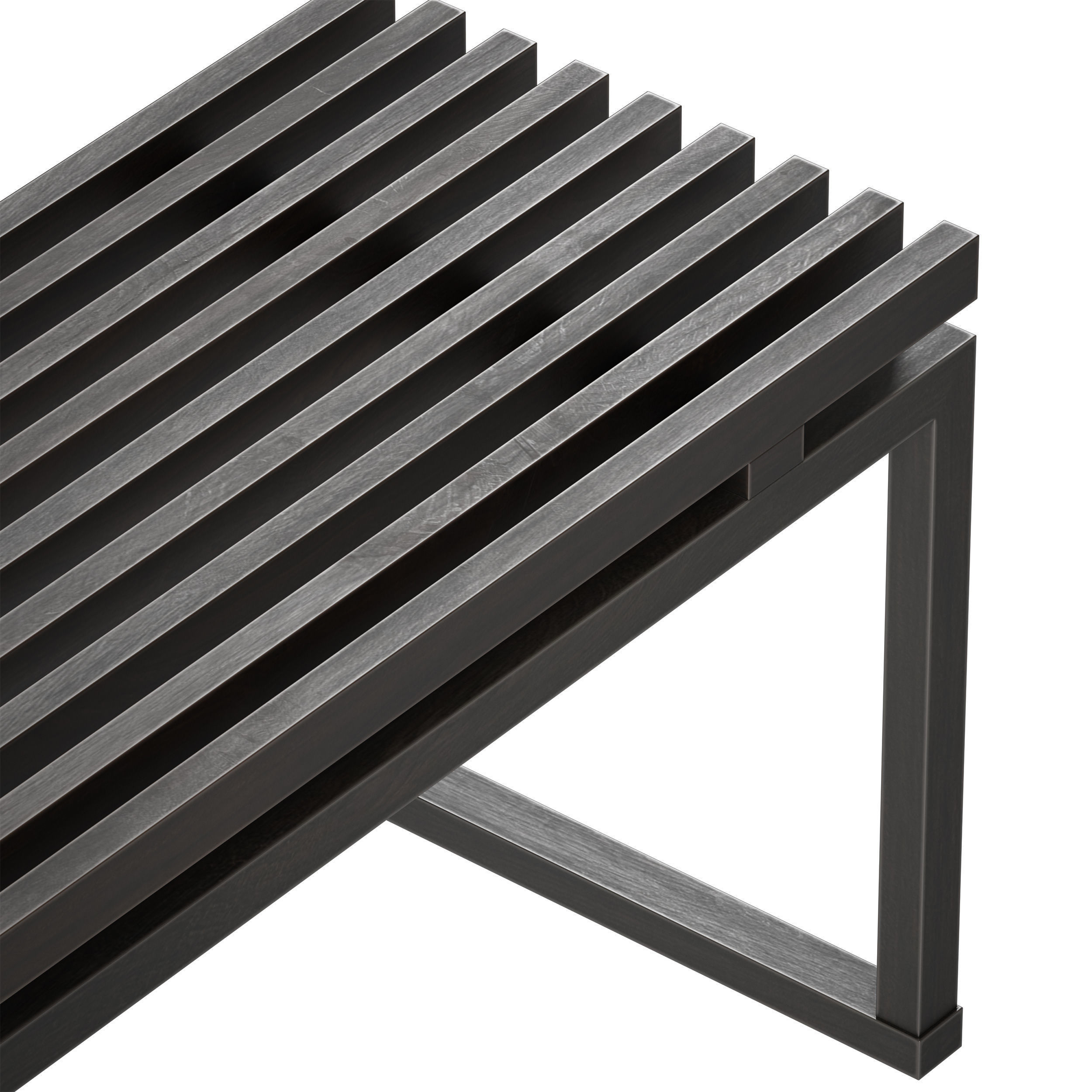 Wooden slatted bench made of light and dark wood 3D model_30