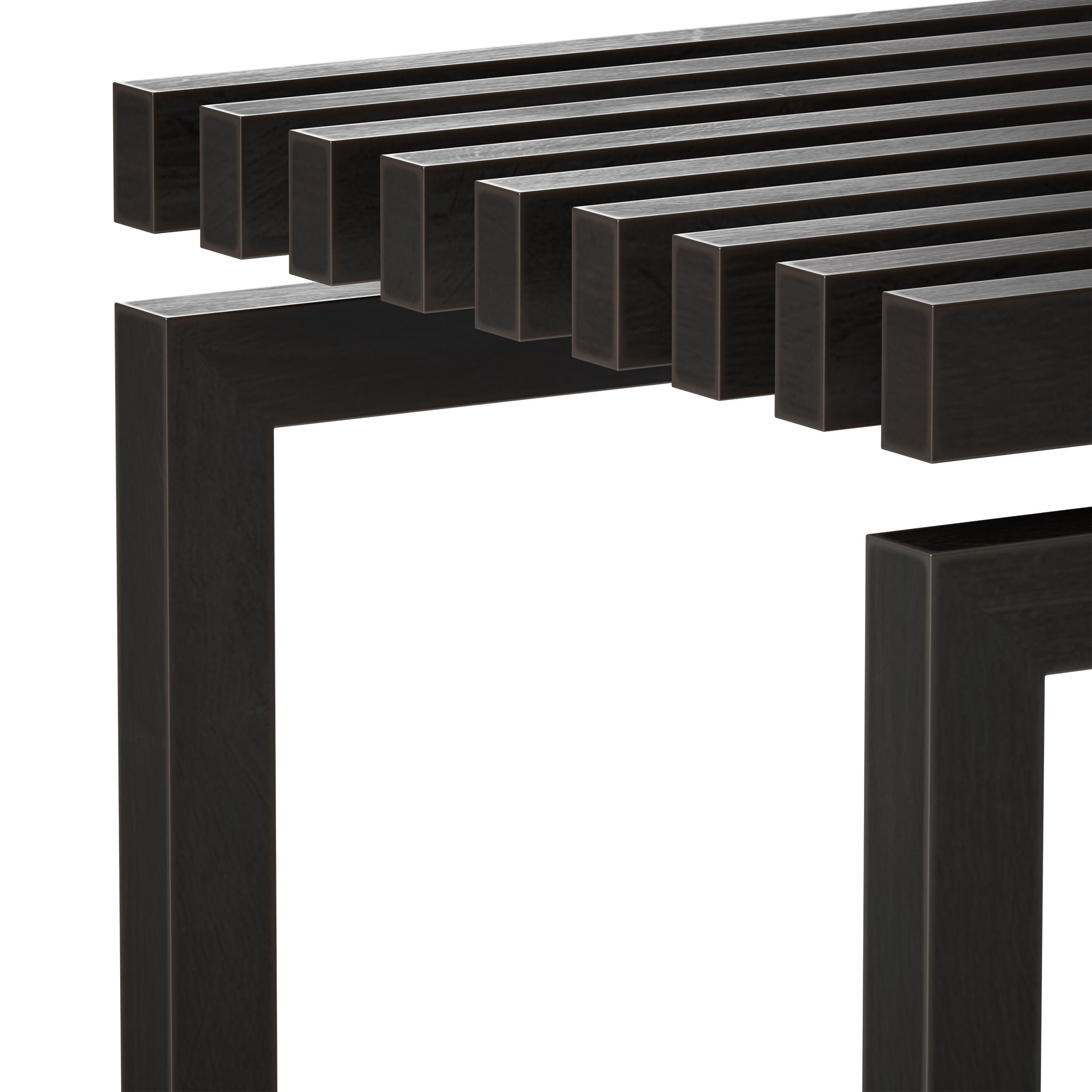 Wooden slatted bench made of light and dark wood 3D model_28