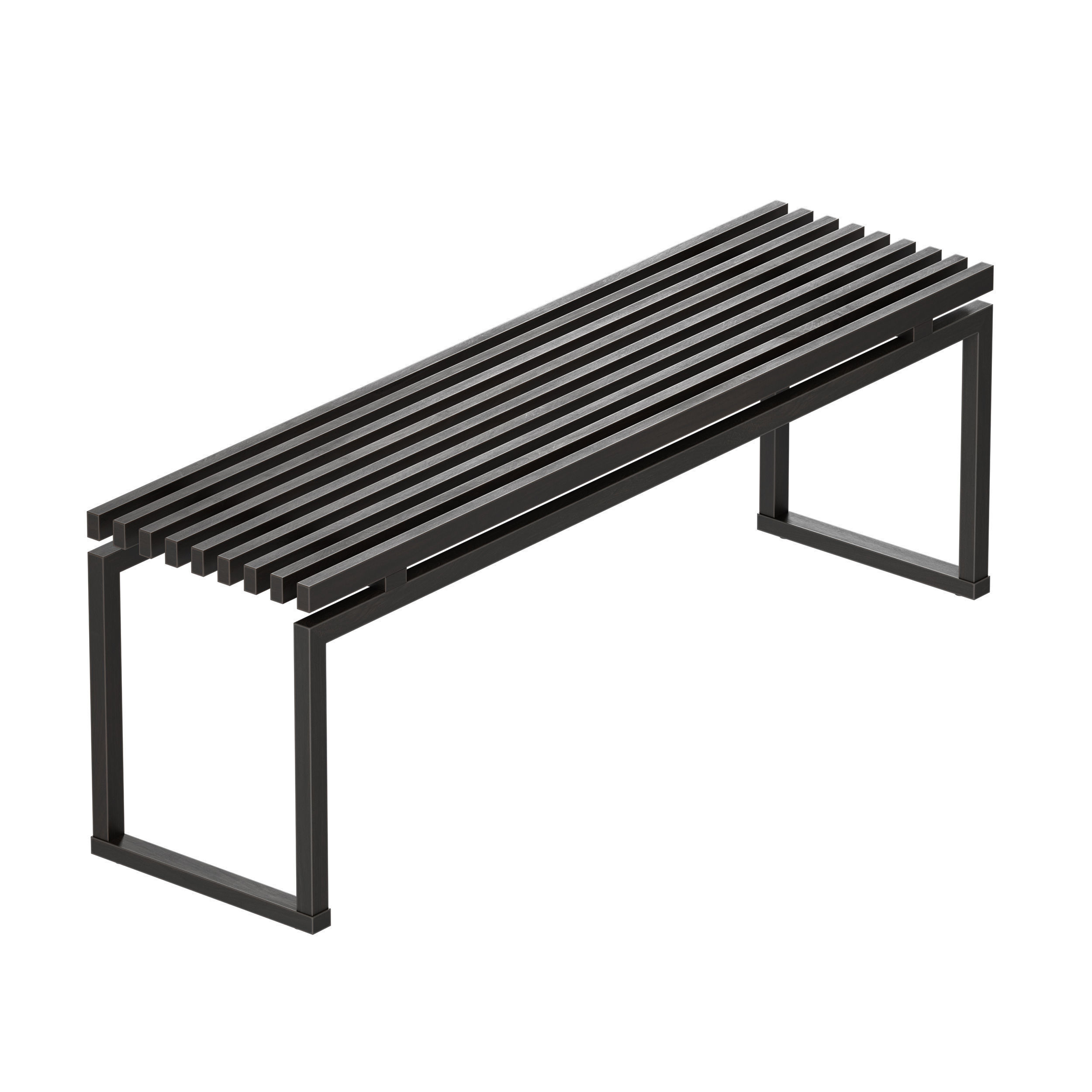 Wooden slatted bench made of light and dark wood 3D model_16